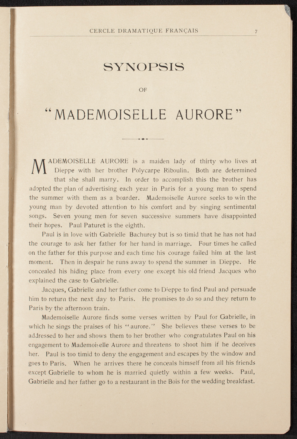 Cercle Dramatique de l'Alliance Française de New York, November 21, 1907, program page 8