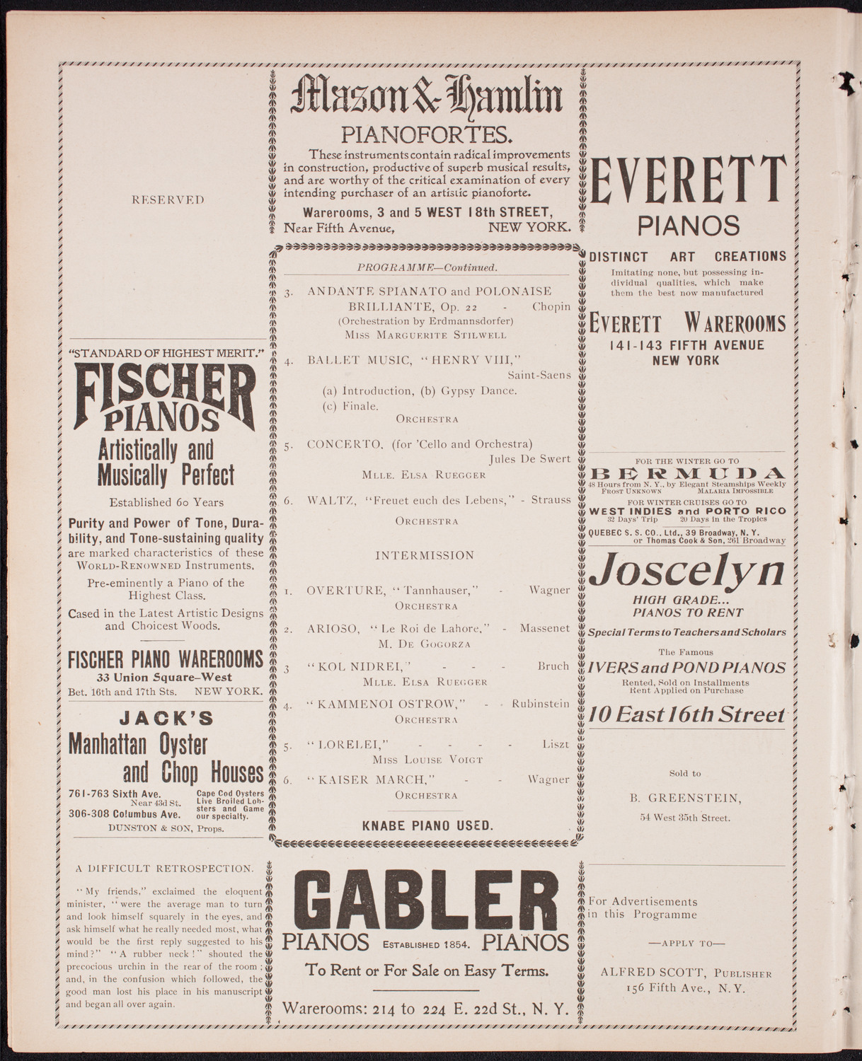 Kaltenborn Orchestra, November 5, 1899, program page 6