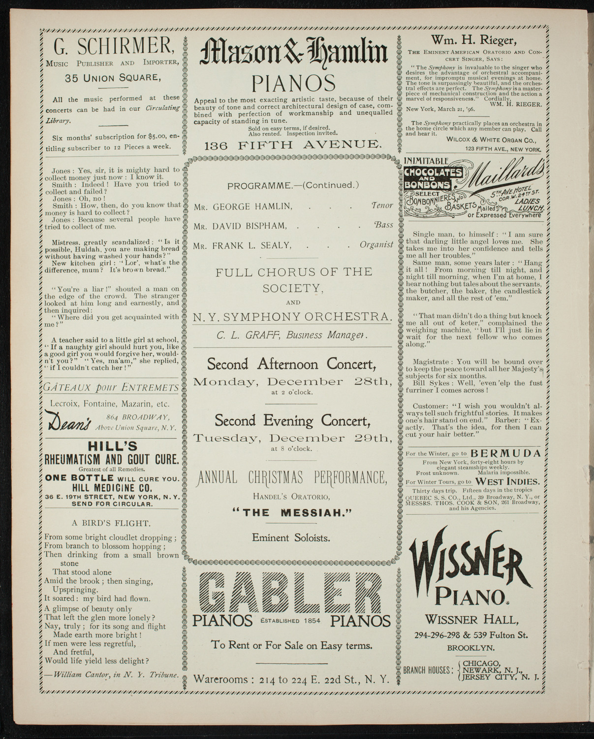 Oratorio Society of New York, December 1, 1896, program page 6