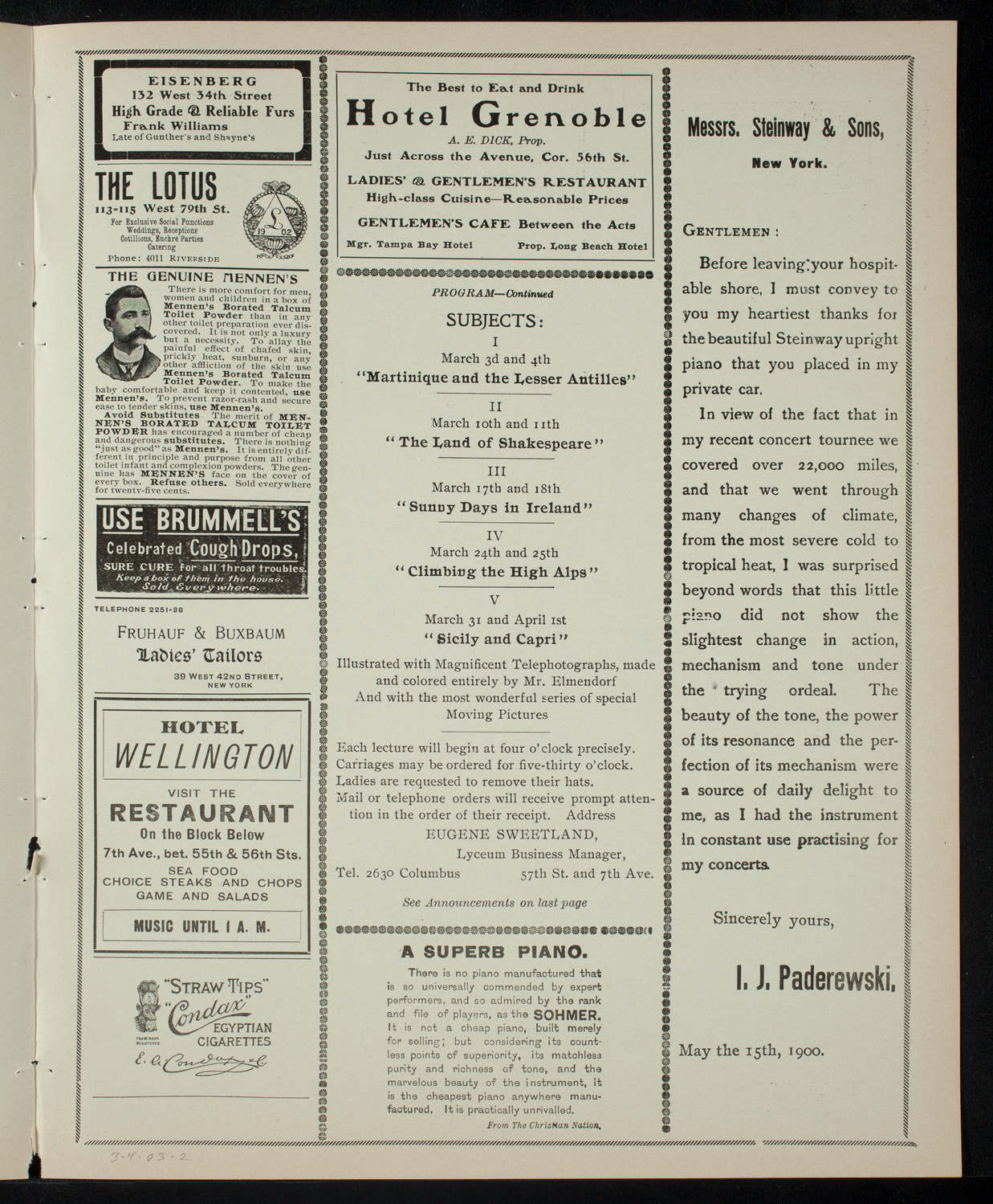 Elmendorf Lecture: Martinique and the Lesser Antilles, March 4, 1903, program page 3
