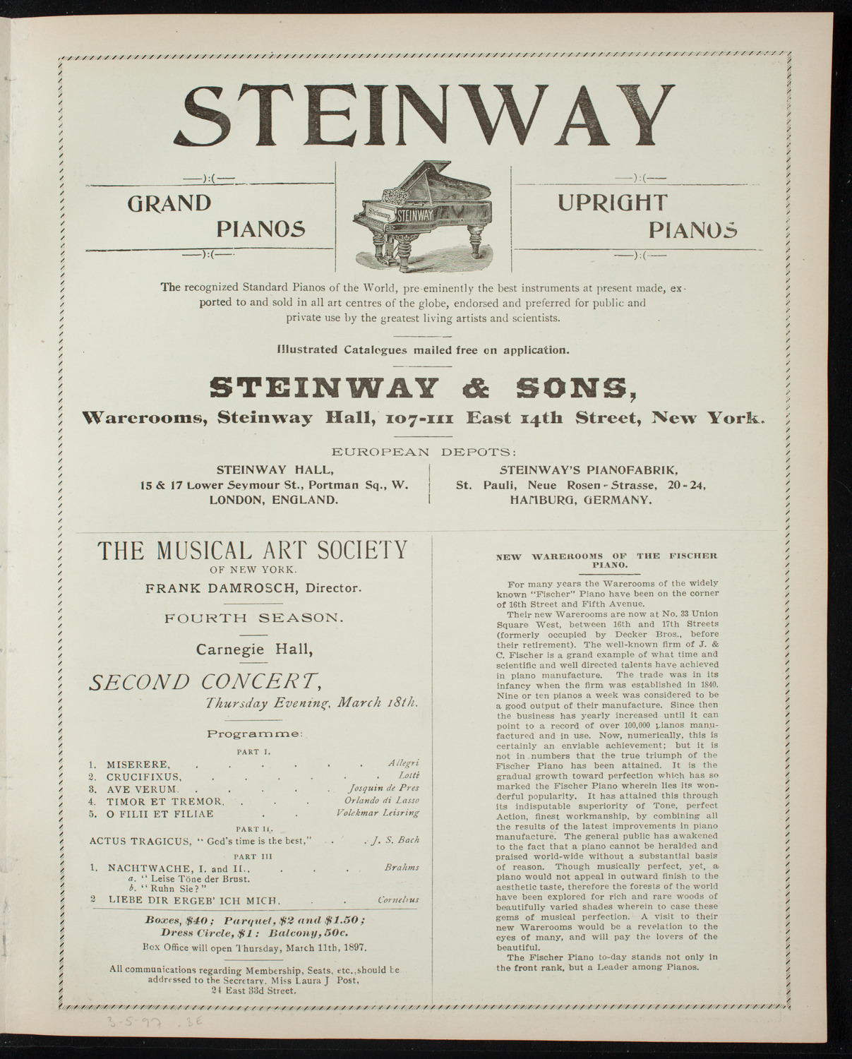 New York Philharmonic, March 5, 1897, program page 5