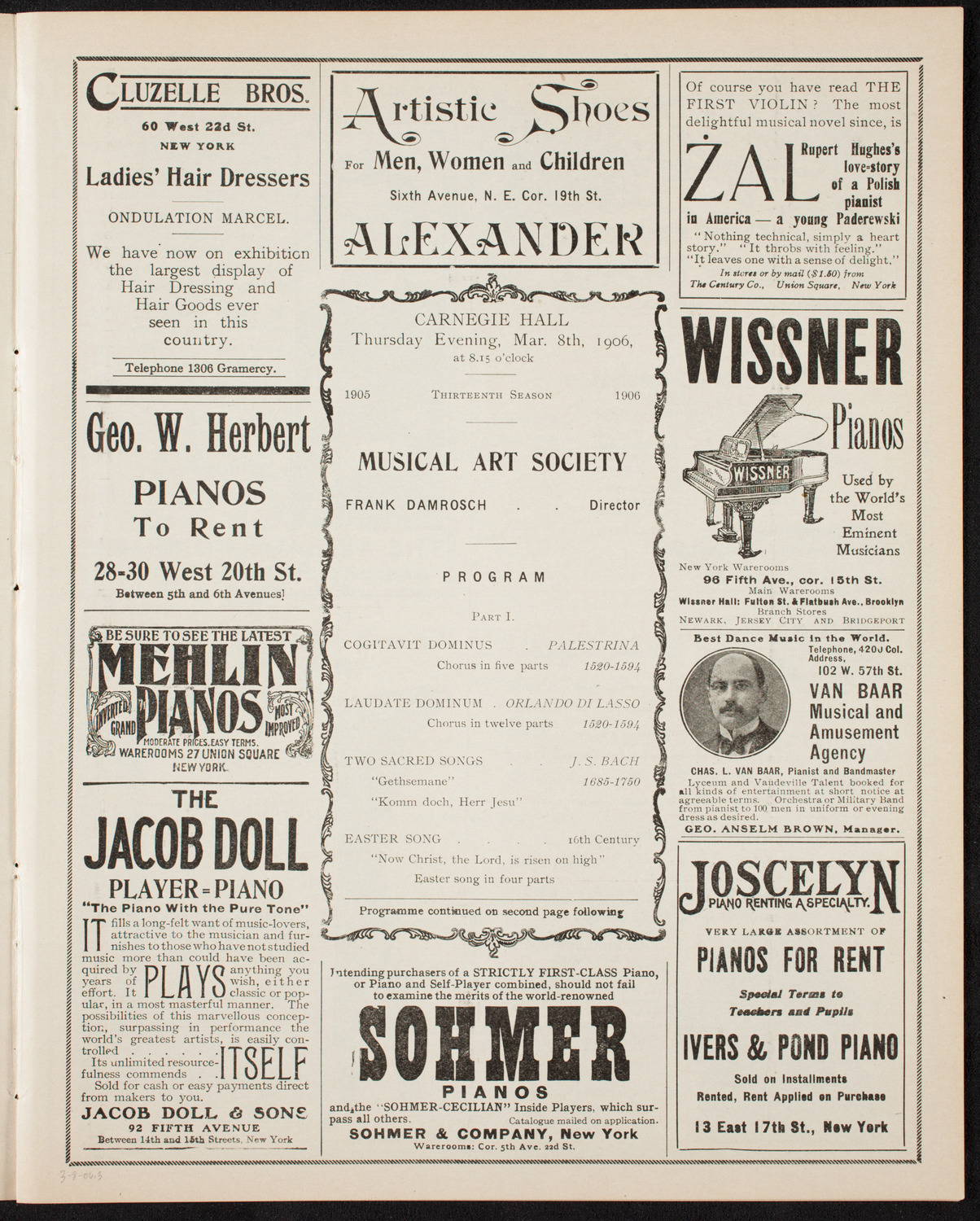 Musical Art Society of New York, March 8, 1906, program page 5