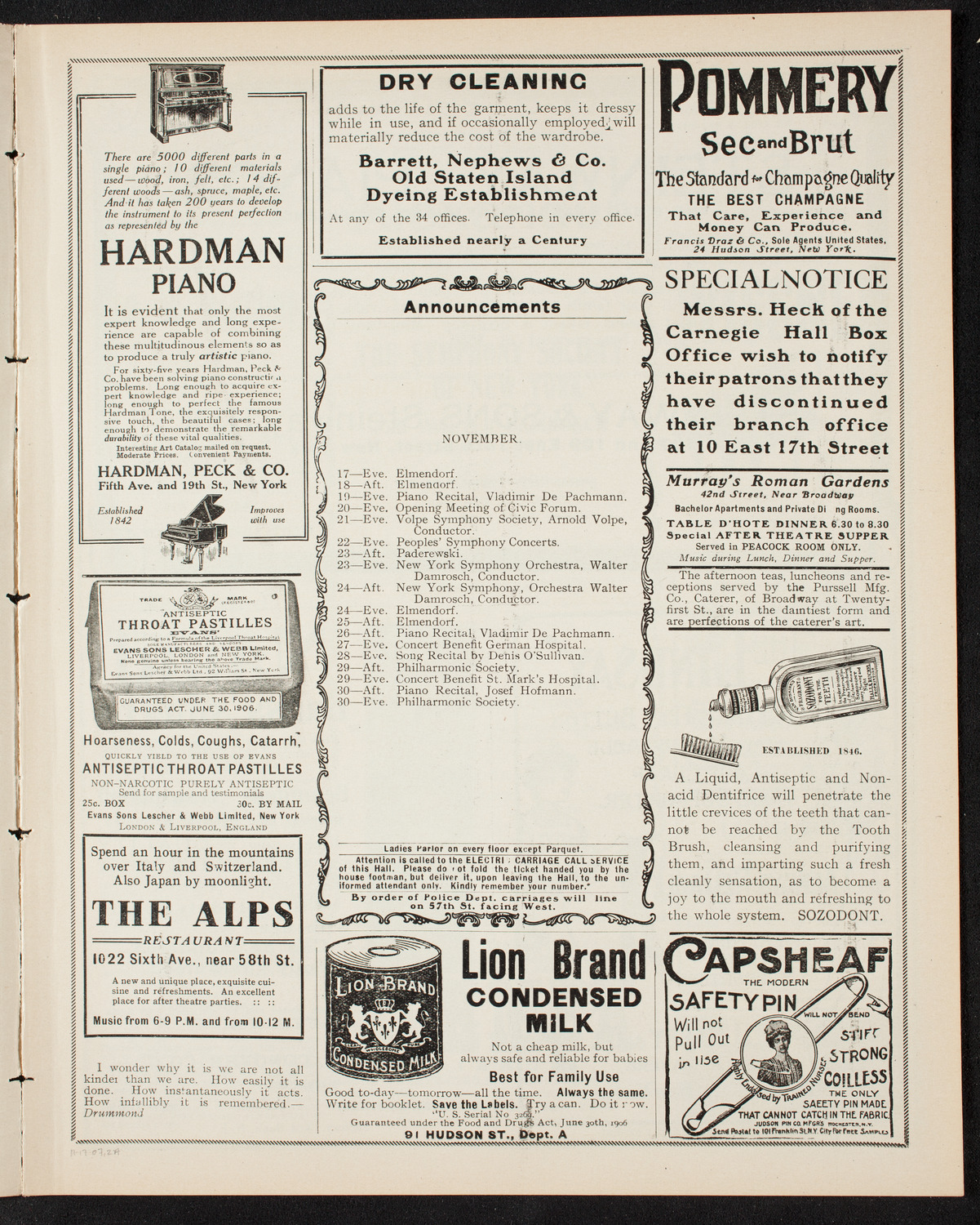 New York Symphony Orchestra, November 17, 1907, program page 3