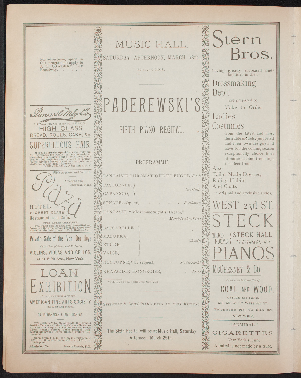 Ignacy Jan Paderewski, Piano, March 18, 1893, program page 4