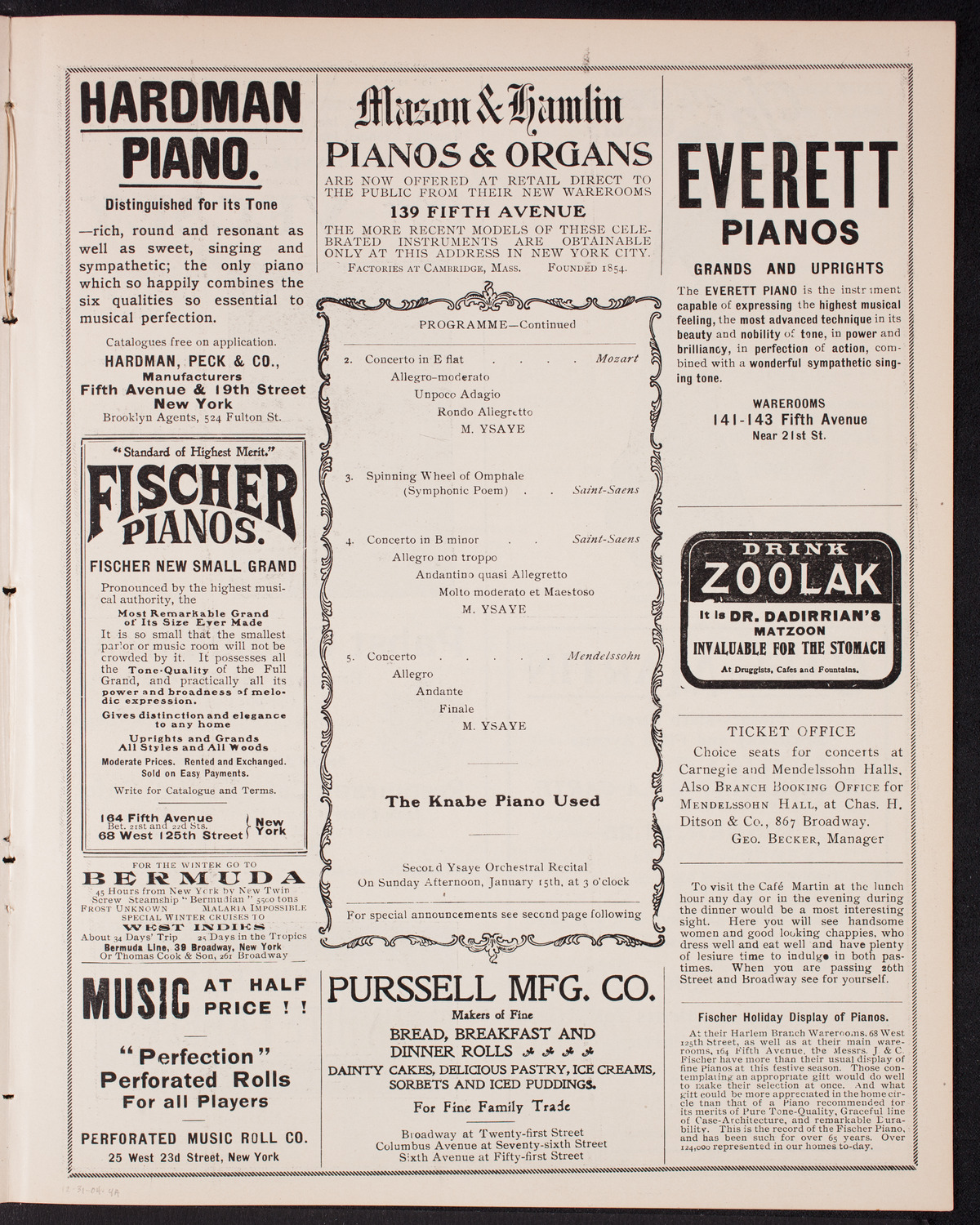 Eugène Ysaÿe, Violin, with the New York Symphony Orchestra, December 31, 1904, program page 7