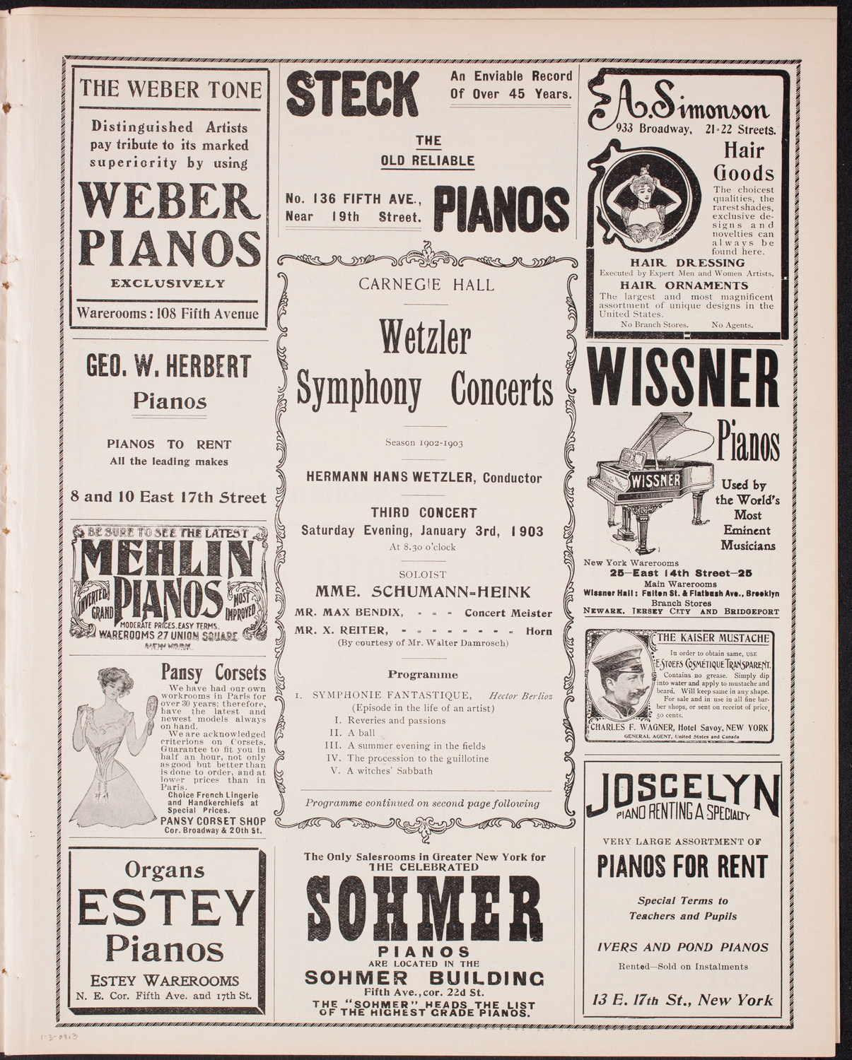 Wetzler Symphony Orchestra, January 3, 1903, program page 5