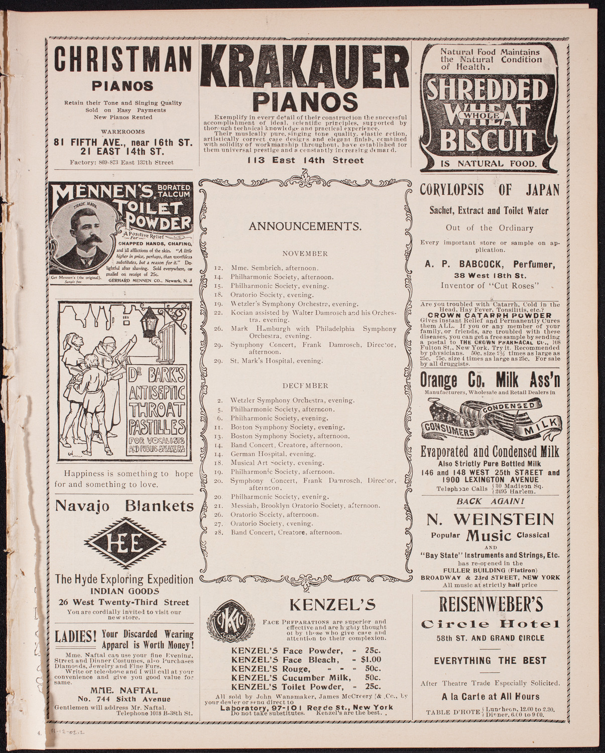 Marcella Sembrich, Soprano, November 12, 1902, program page 1