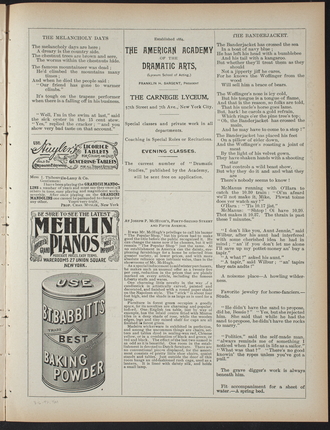 Saturday Morning Conferences on Comparative Literature, March 6, 1897, program page 7