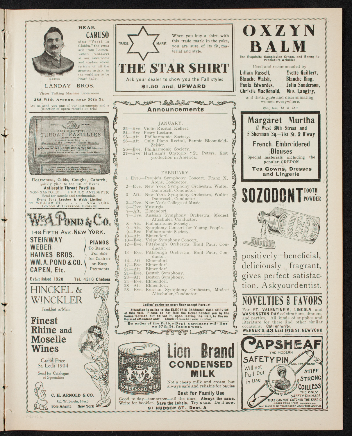 New York Symphony Orchestra, January 20, 1907, program page 3