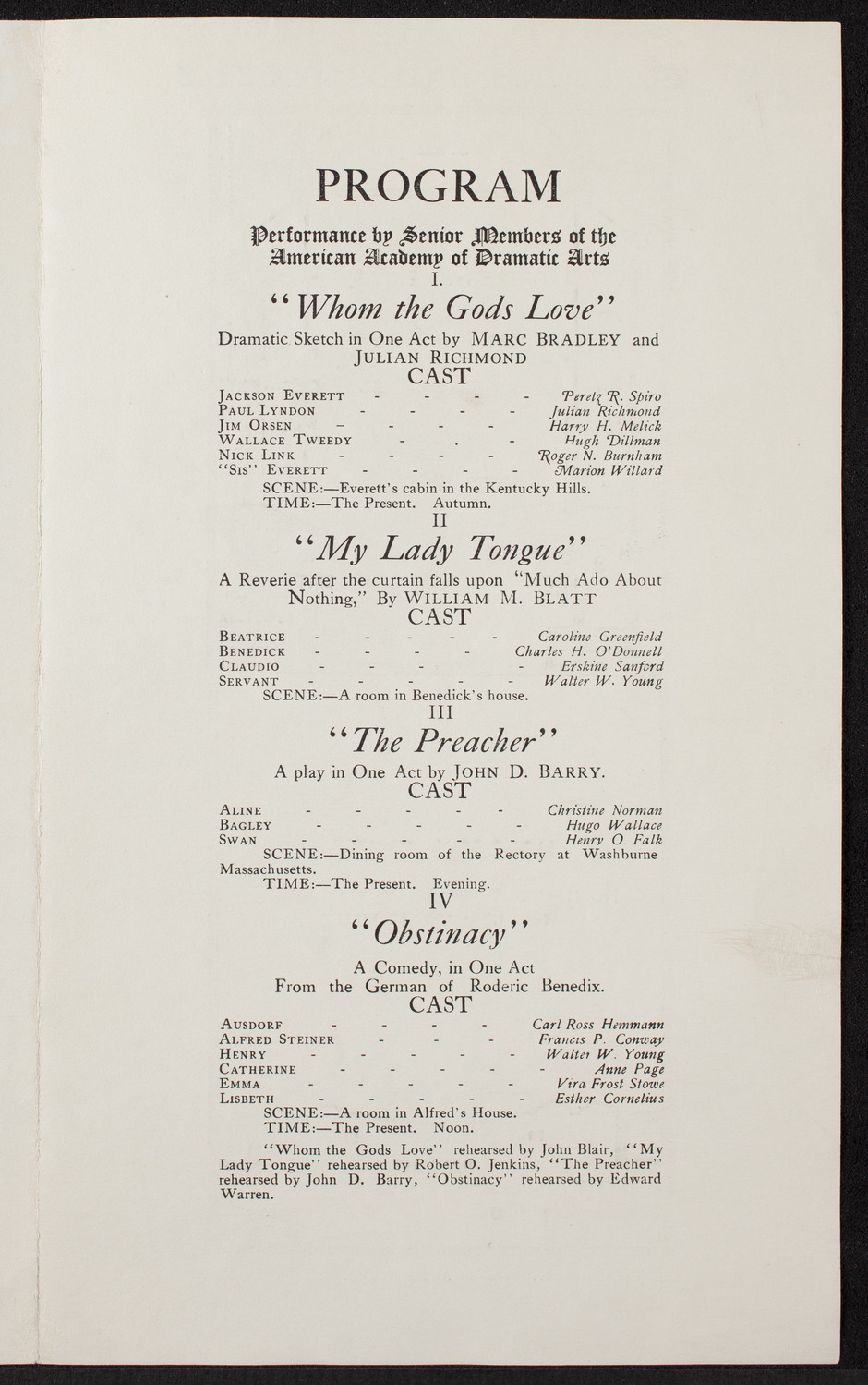 American Academy of Dramatic Arts/Empire Theatre Dramatic School, October 16, 1906, program page 2