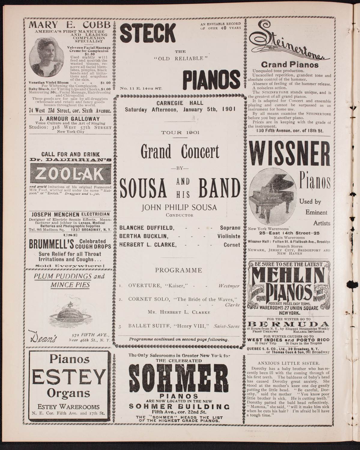 Sousa and His Band, January 5, 1901, program page 4