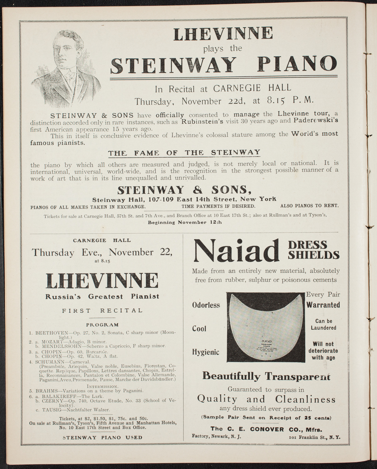 Moriz Rosenthal, Piano, with New York Symphony Orchestra, November 7, 1906, program page 4