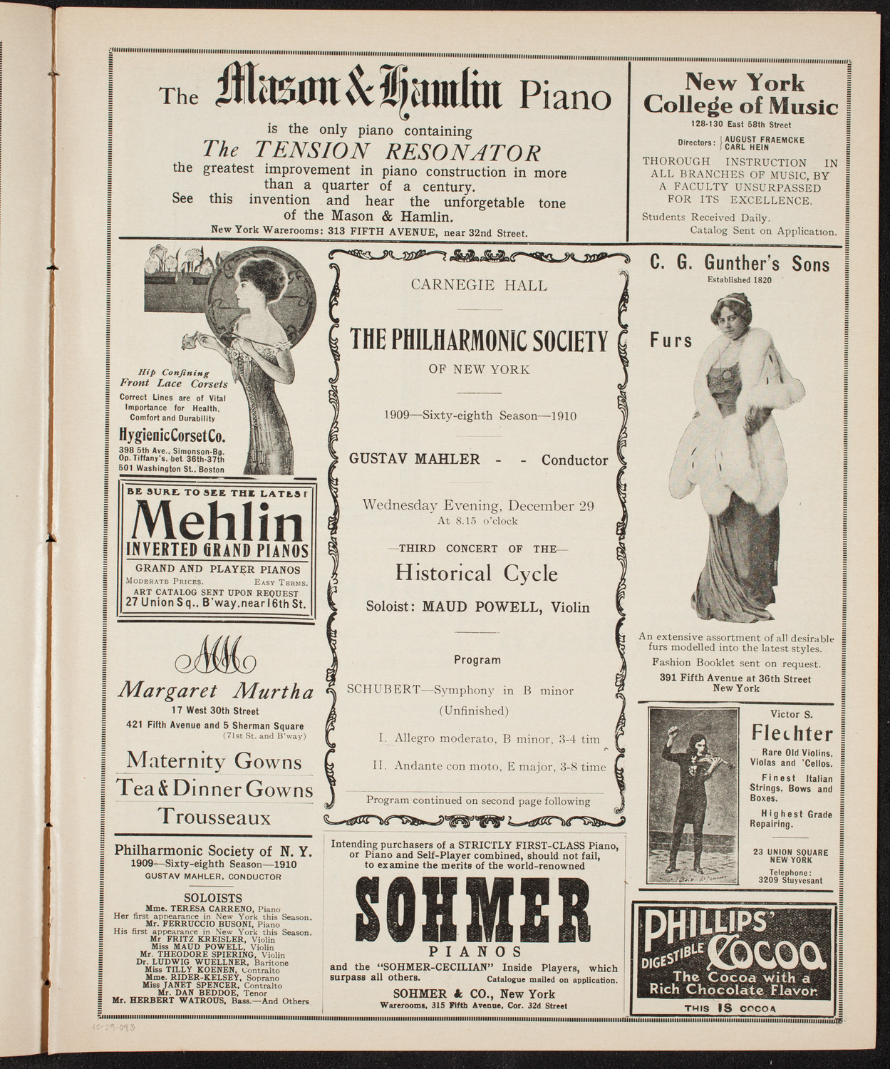 New York Philharmonic, December 29, 1909, program page 5