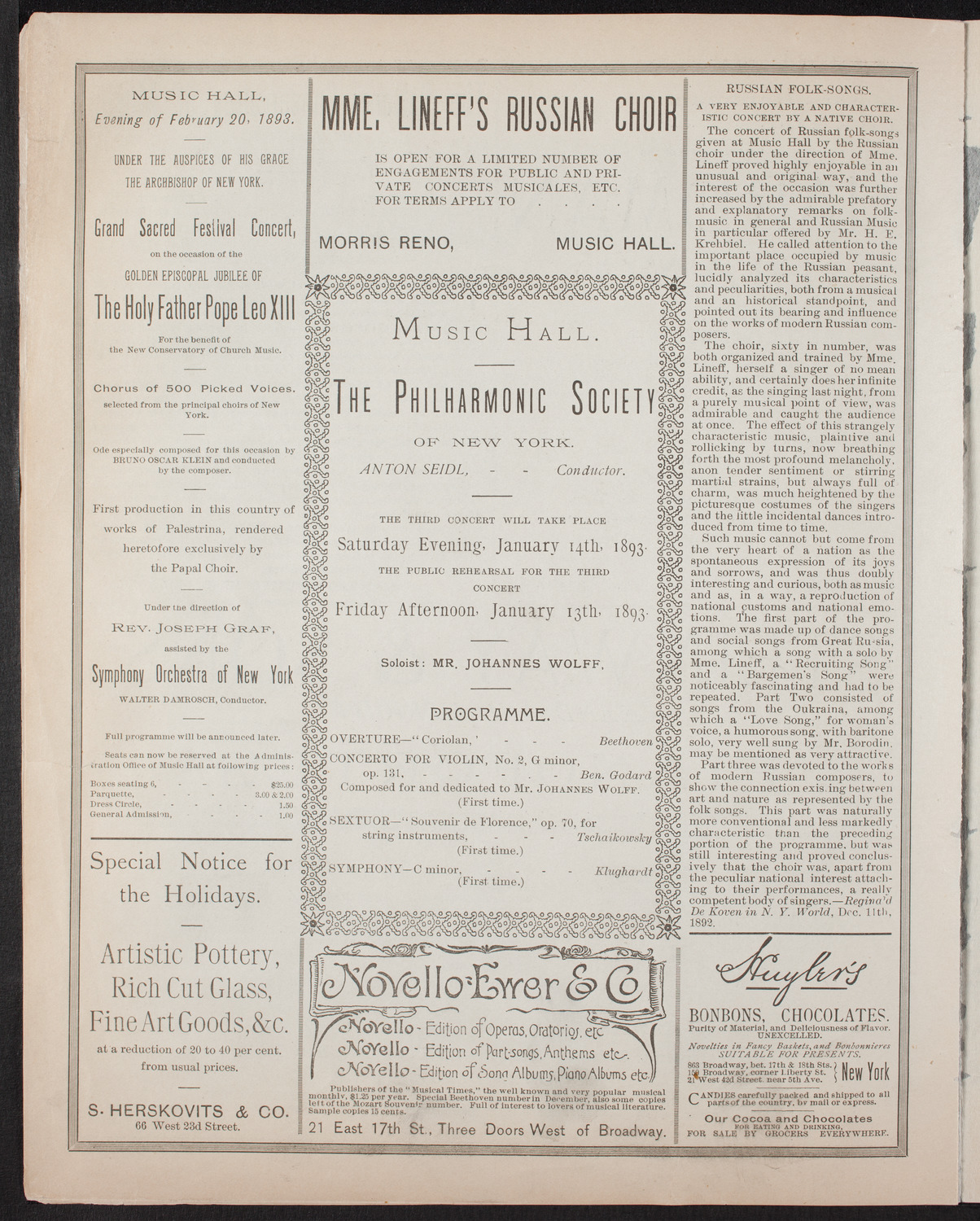 New York Philharmonic, December 16, 1892, program page 6