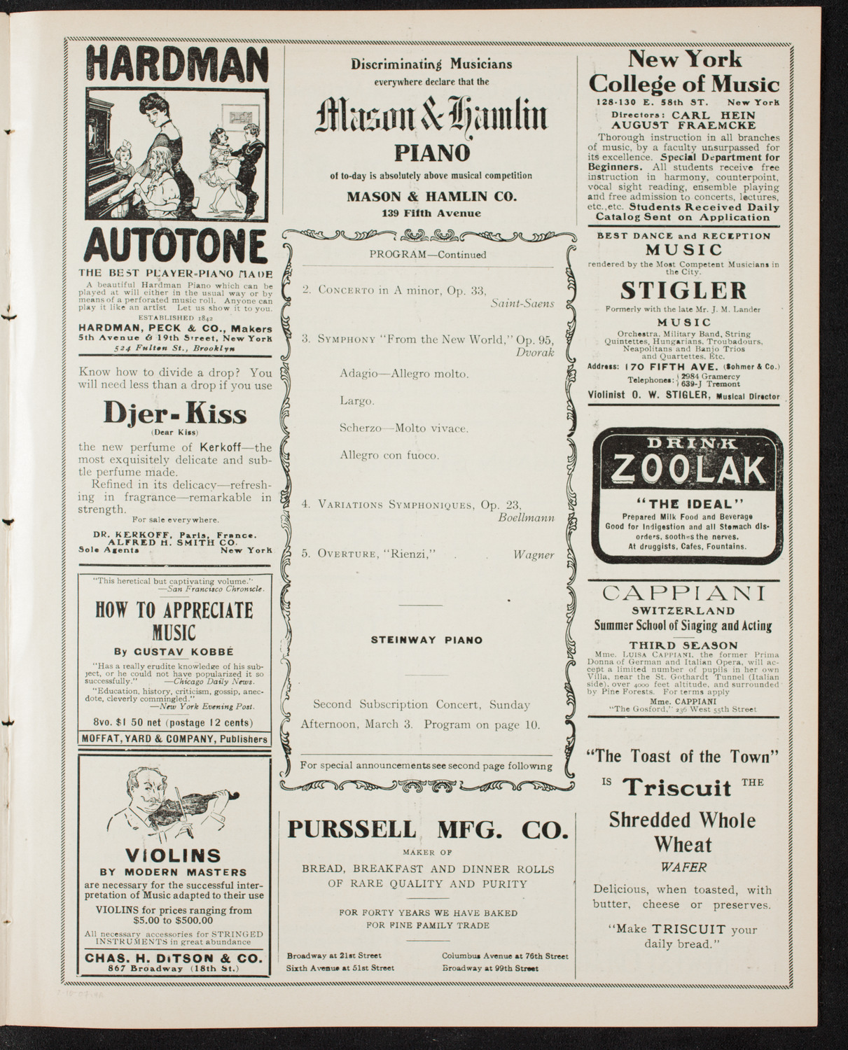 Volpe Symphony Society of New York, February 10, 1907, program page 7