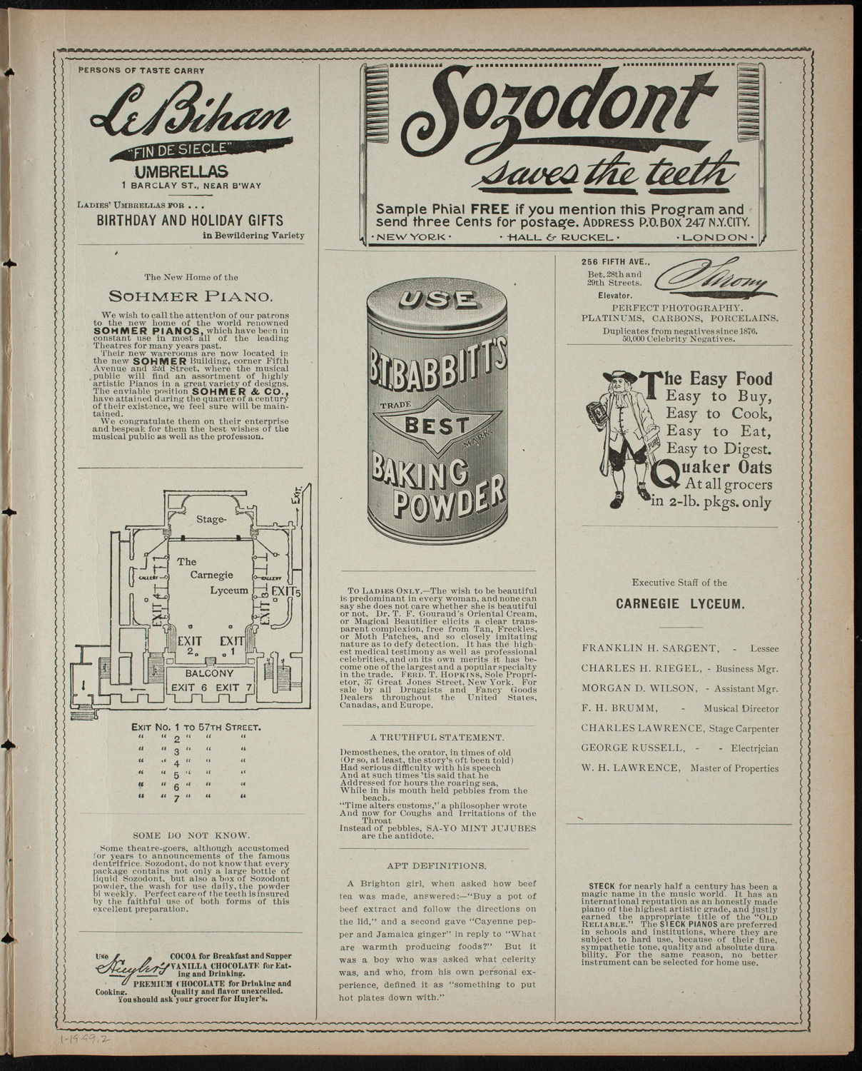 Townsend H. Fellows, January 19, 1899, program page 3