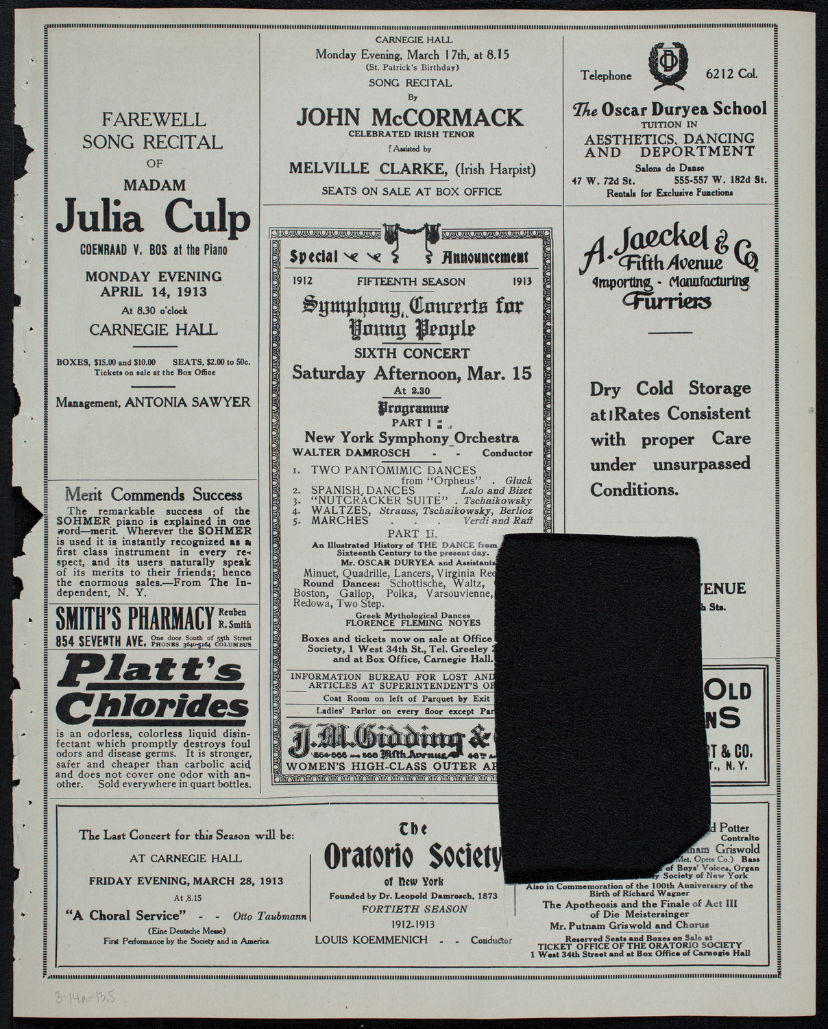 New York Philharmonic, March 14, 1913, program page 9