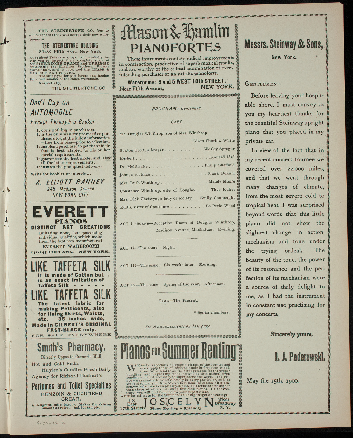 American Academy of the Dramatic Arts Private Dress Rehearsal, April 29, 1902, program page 3