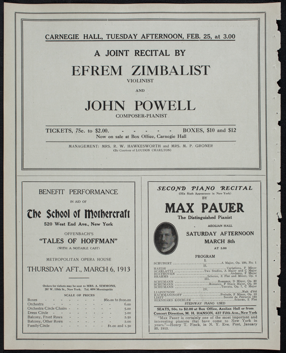 New York Philharmonic, February 23, 1913, program page 10
