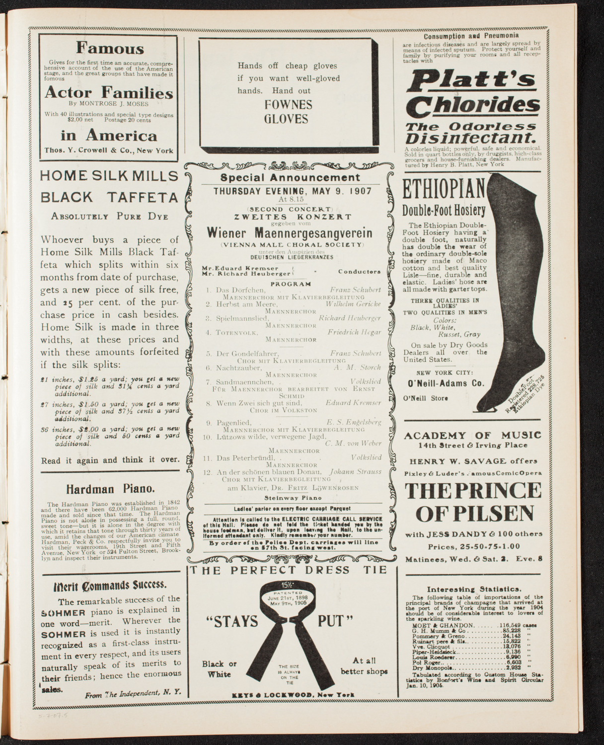 Wiener Männergesangverein (Vienna Male Choral Society), May 7, 1907, program page 9