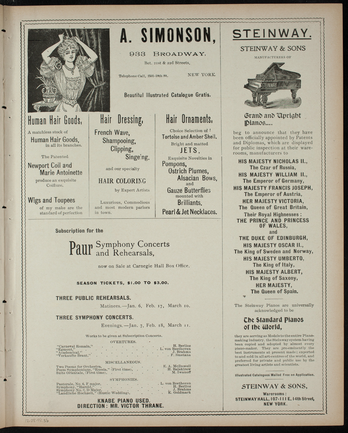 Columbia University Sophomore Class Play, December 28, 1898, program page 5