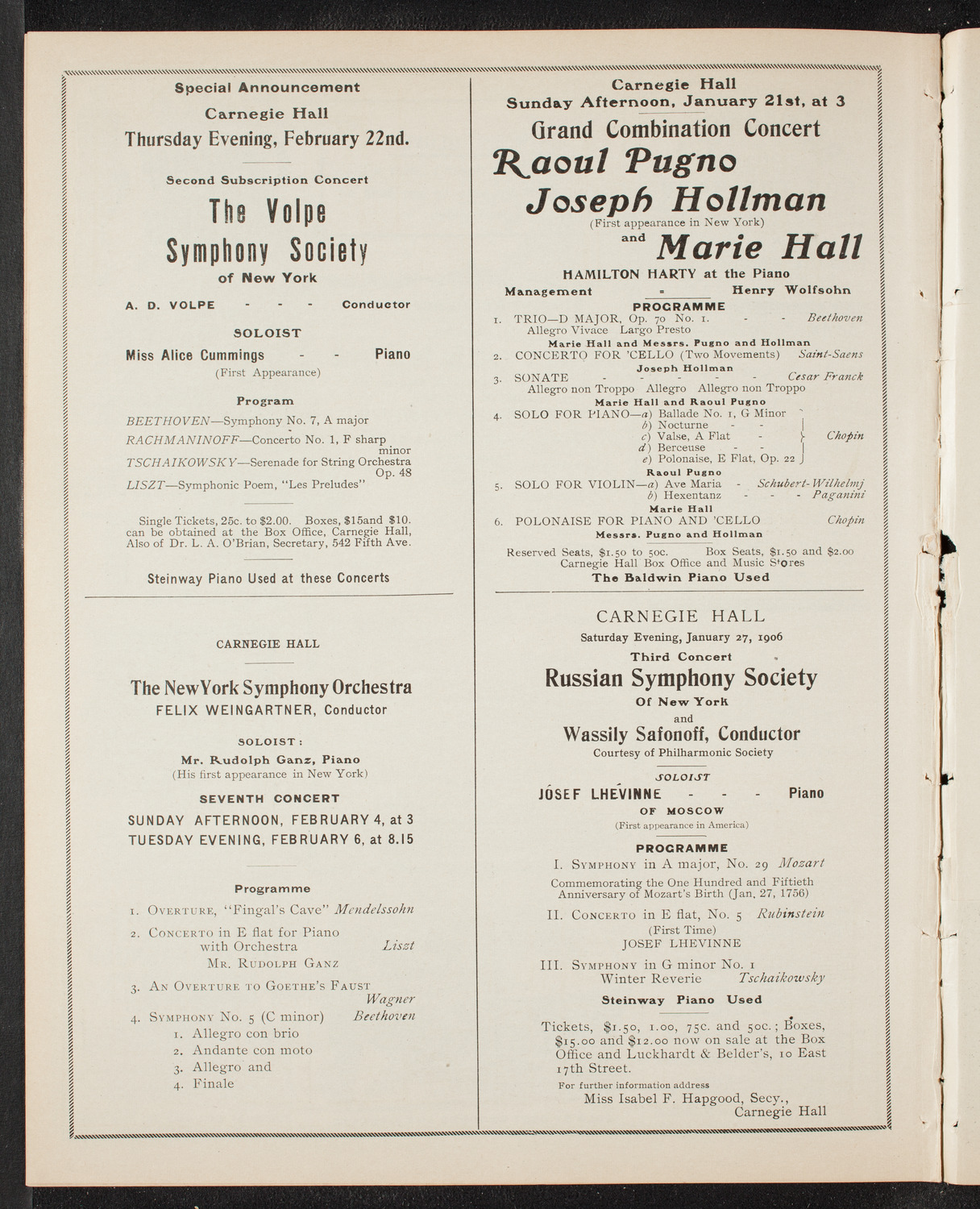 New York Philharmonic, January 20, 1906, program page 10