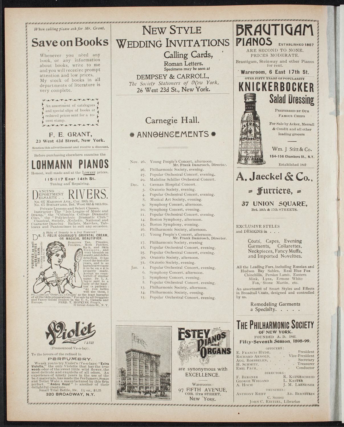 New York Philharmonic, November 25, 1898, program page 2