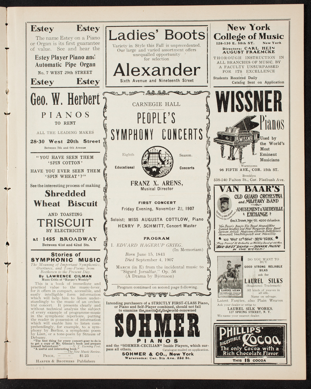People's Symphony Concert, November 22, 1907, program page 5