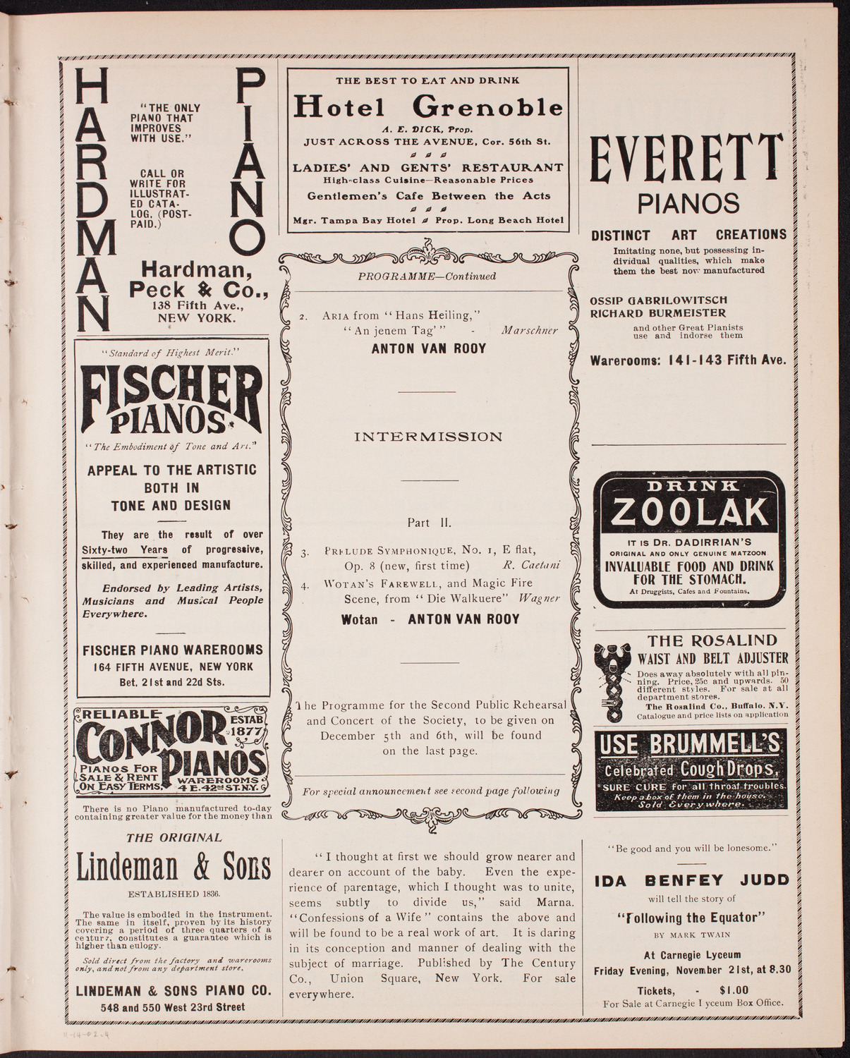 New York Philharmonic, November 14, 1902, program page 7