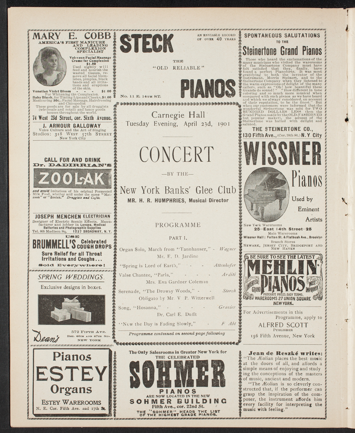 New York Banks' Glee Club, April 23, 1901, program page 4