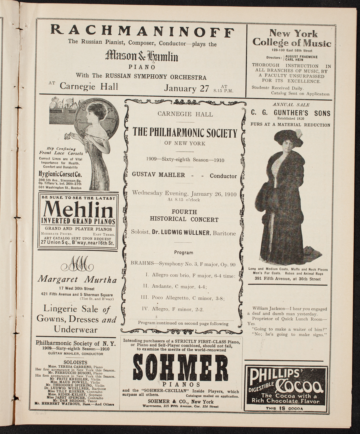 New York Philharmonic, January 26, 1910, program page 5