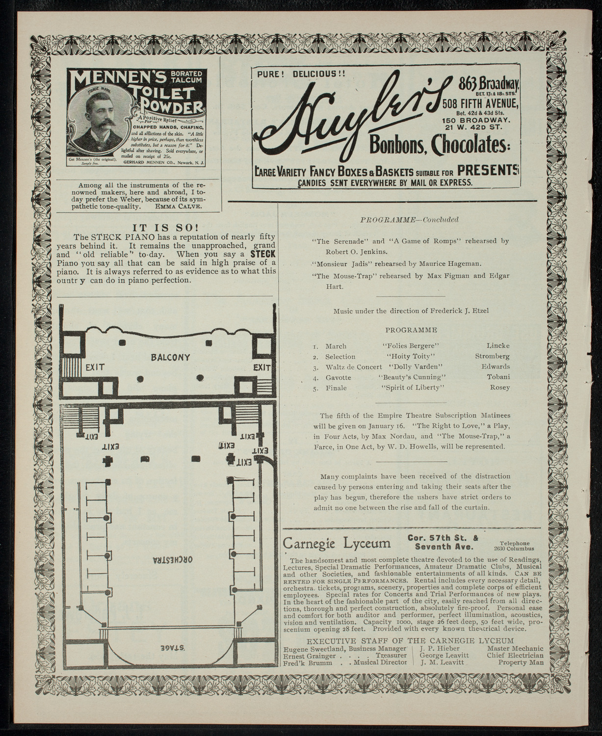 Academy Stock Company of the American Academy of Dramatic Arts/Empire Theatre Dramatic School, January 14, 1903, program page 4