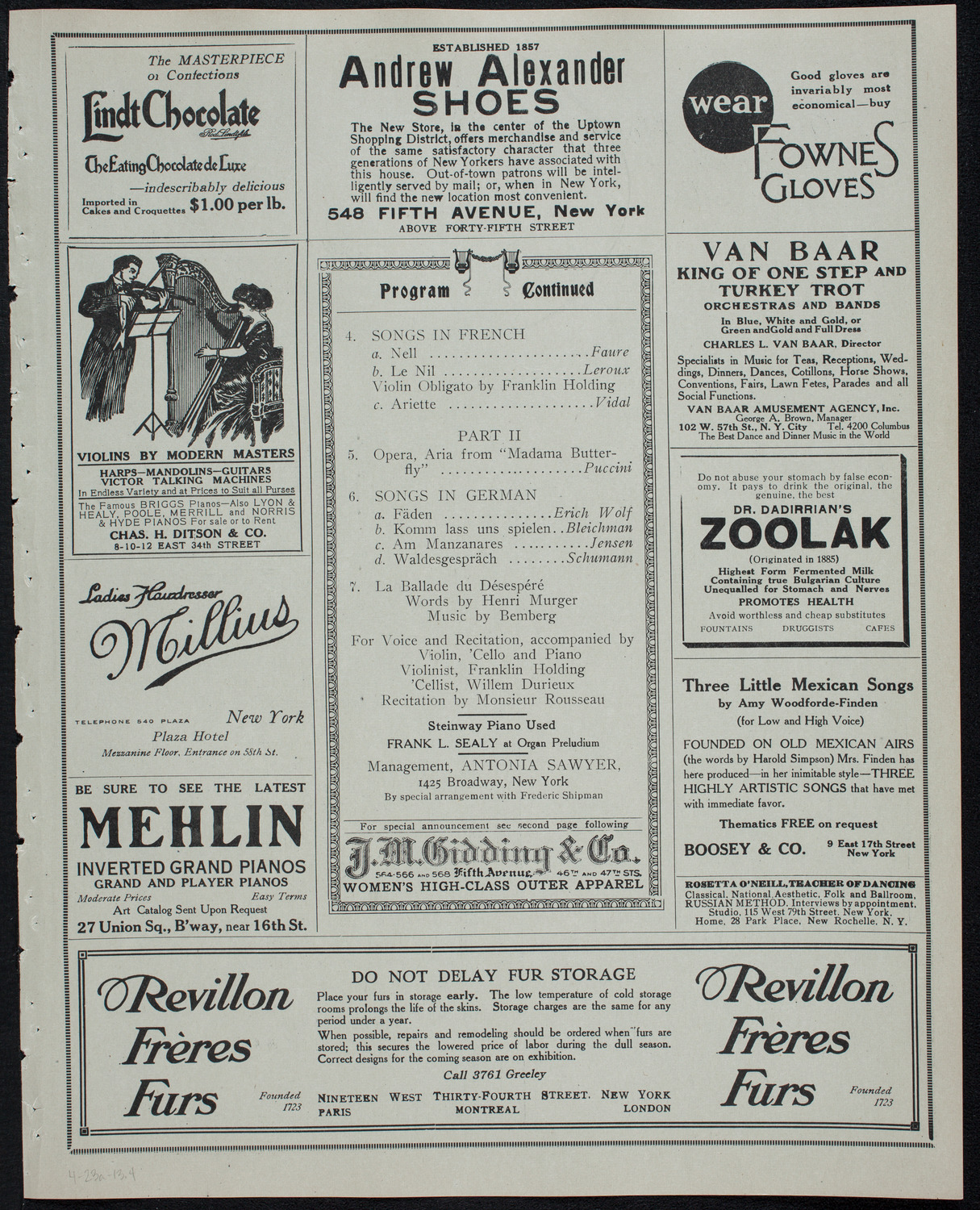 Lillian Nordica, Soprano, April 23, 1913, program page 7