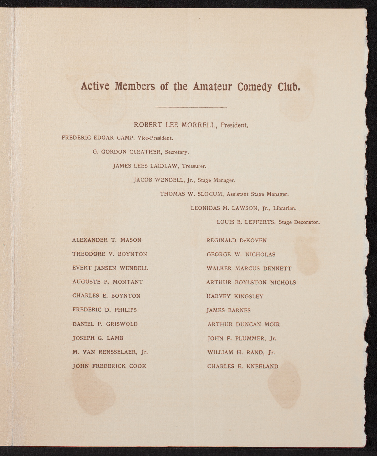 Amateur Comedy Club, December 10, 1896, program page 3