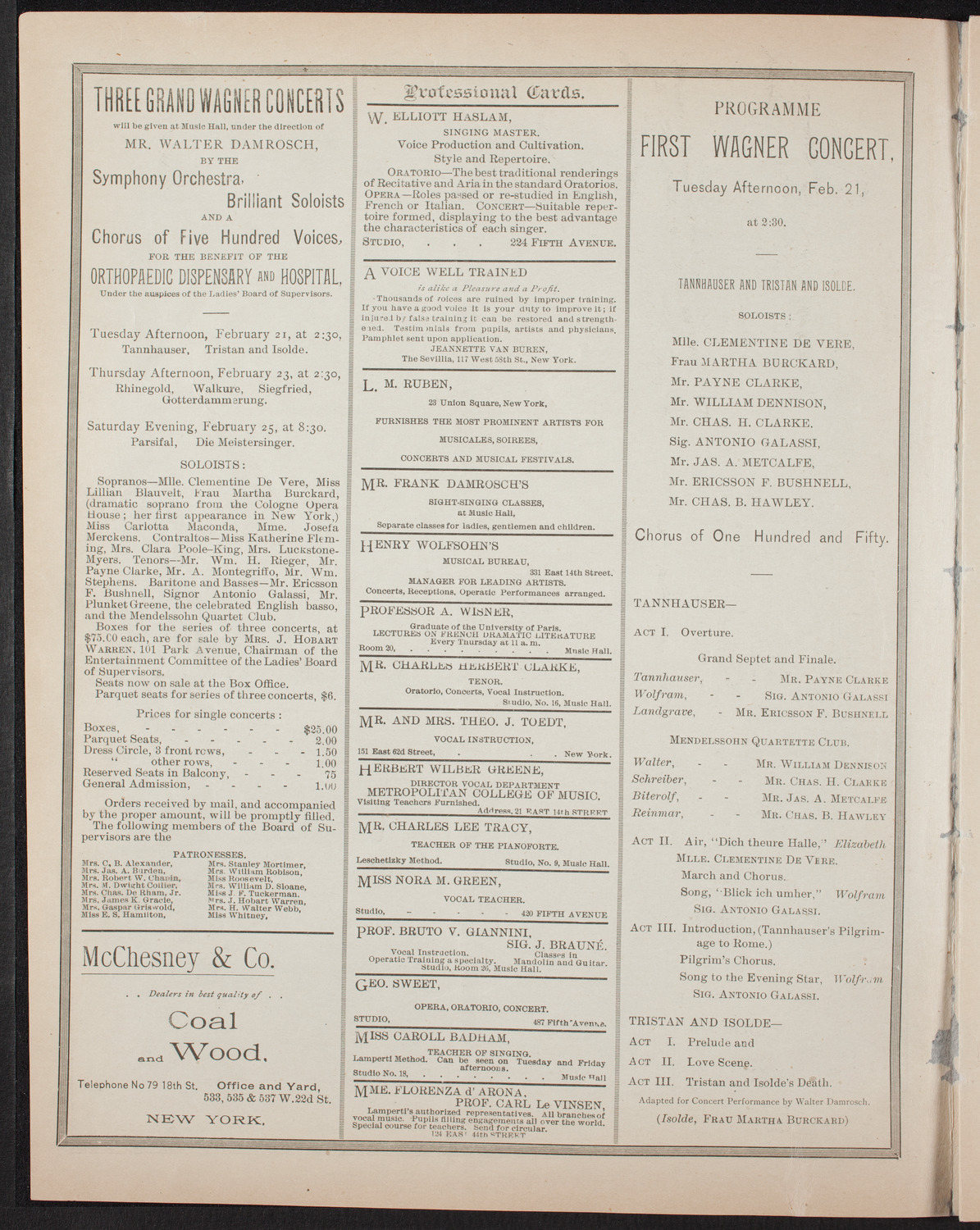 Damrosch Sunday Concert, February 19, 1893, program page 2
