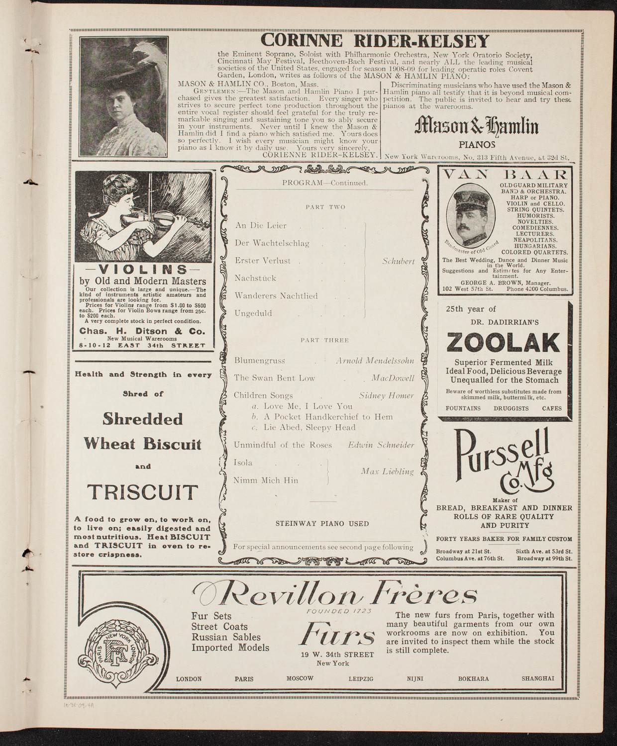 Johanna Gadski, Soprano, October 31, 1909, program page 7