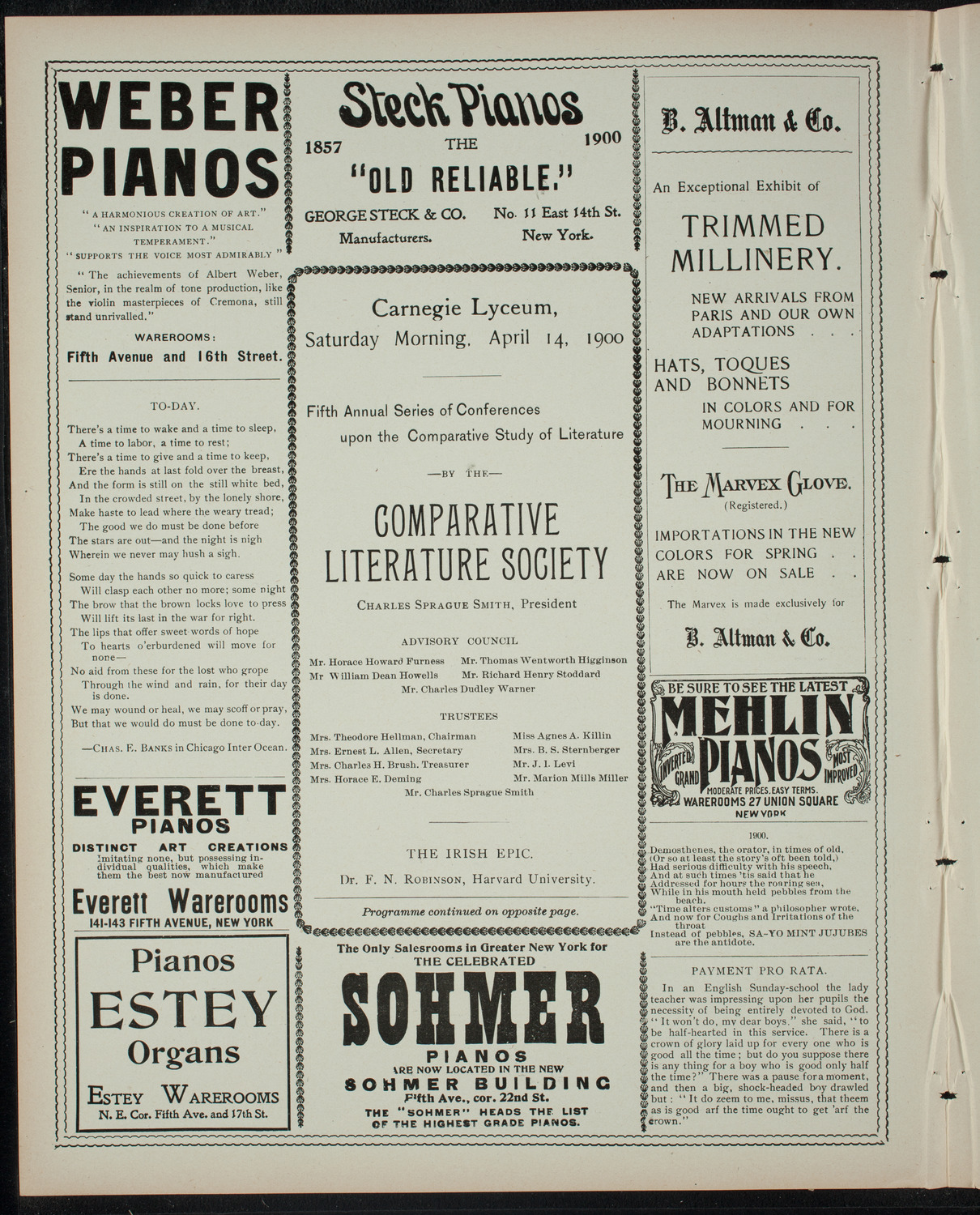 Comparative Literature Society, April 14, 1900, program page 2