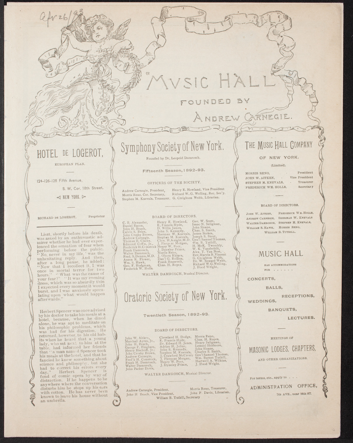 Graduation: College of Pharmacy of the City of New York, April 26, 1893, program page 1