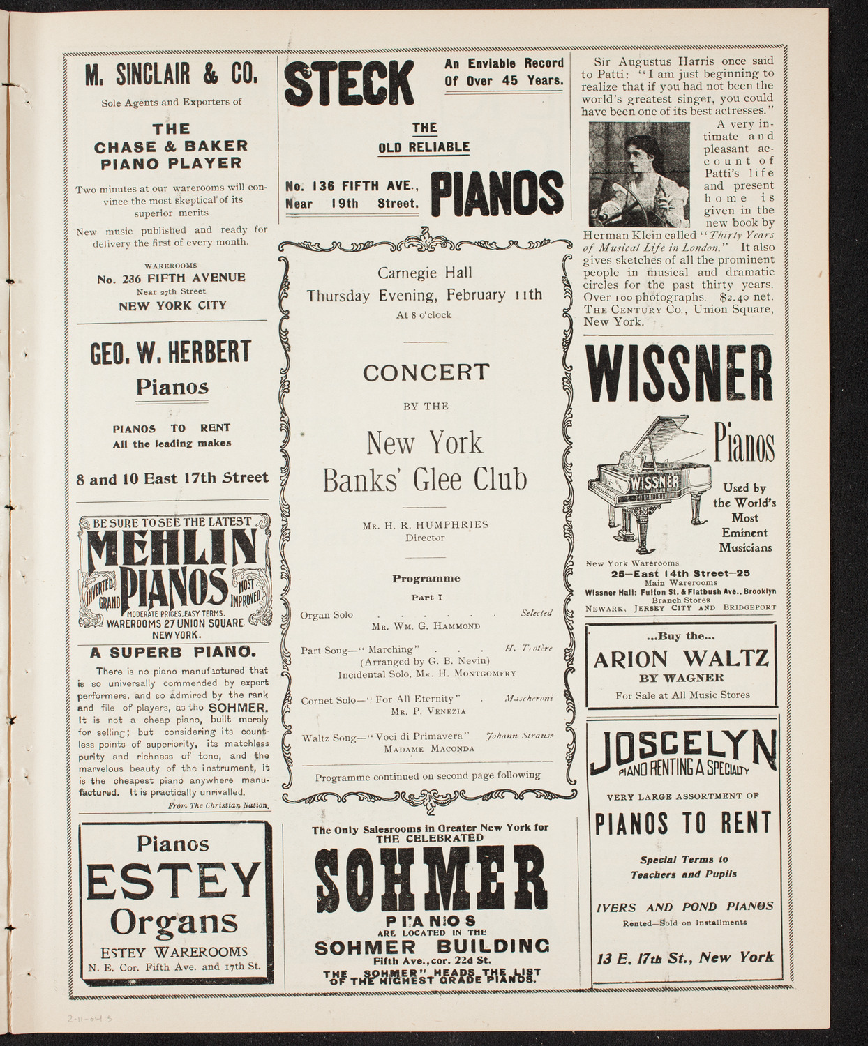 New York Banks' Glee Club, February 11, 1904, program page 5