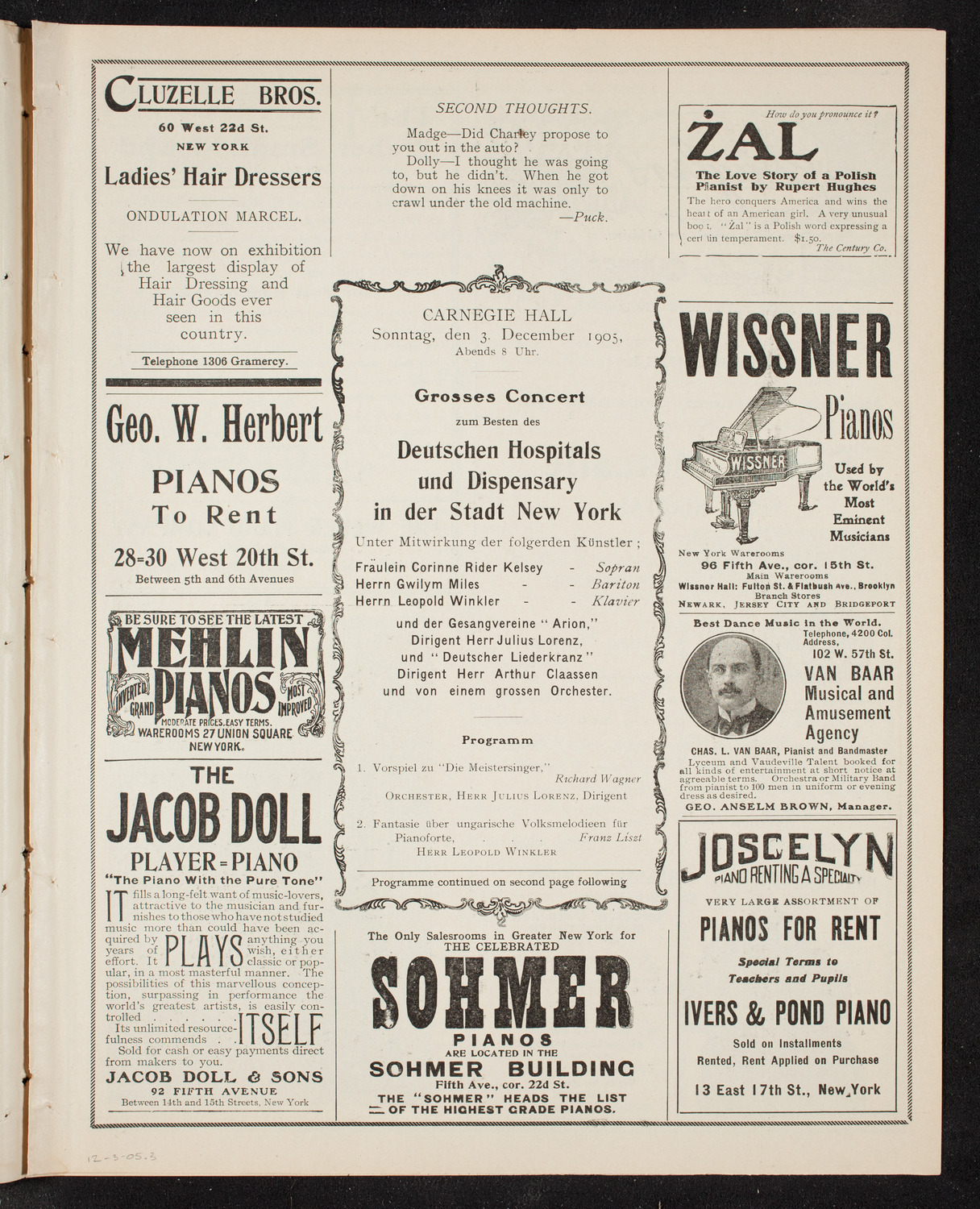 Benefit: German Hospital and Dispensary, December 3, 1905, program page 5