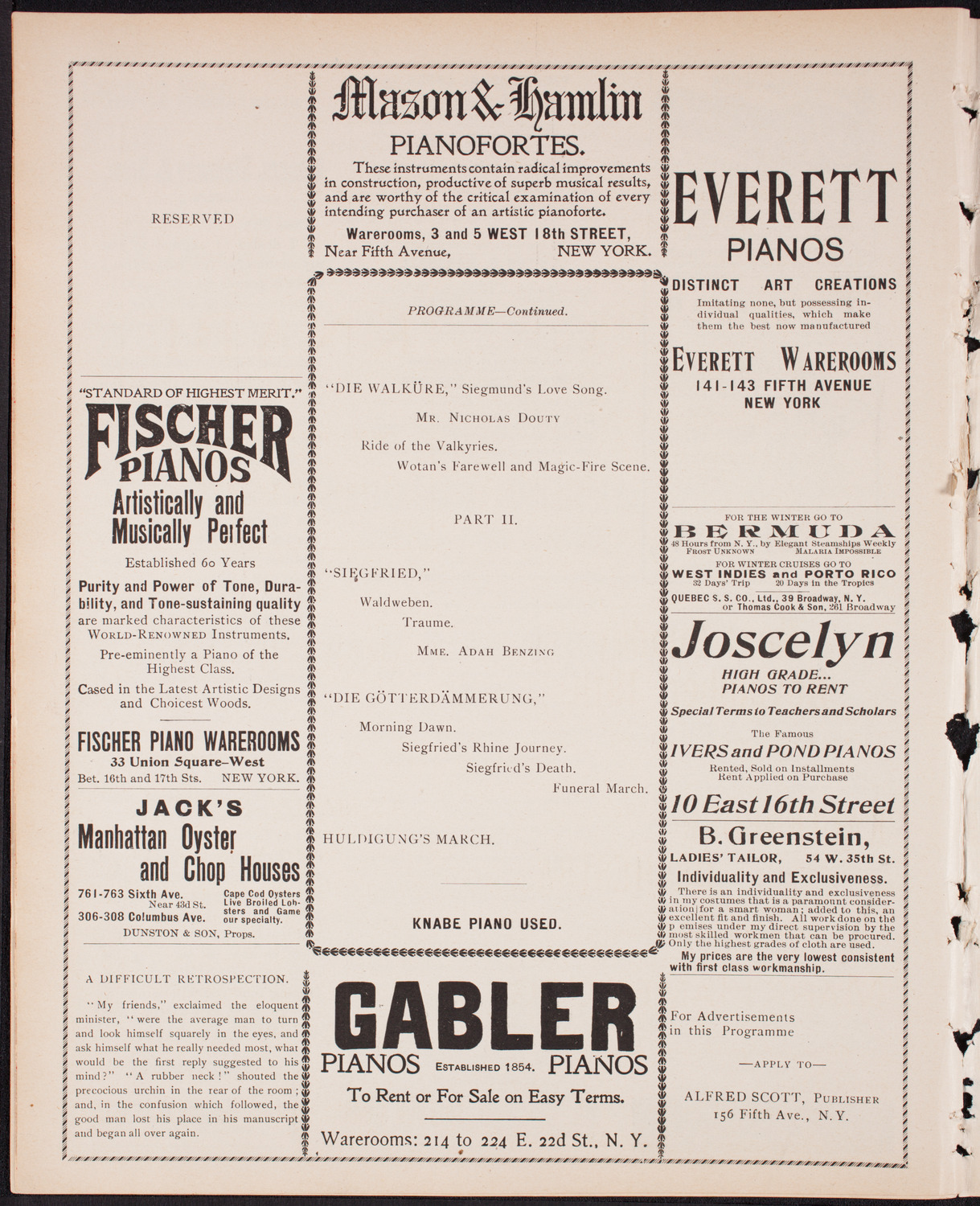 Kaltenborn Orchestra, November 12, 1899, program page 6