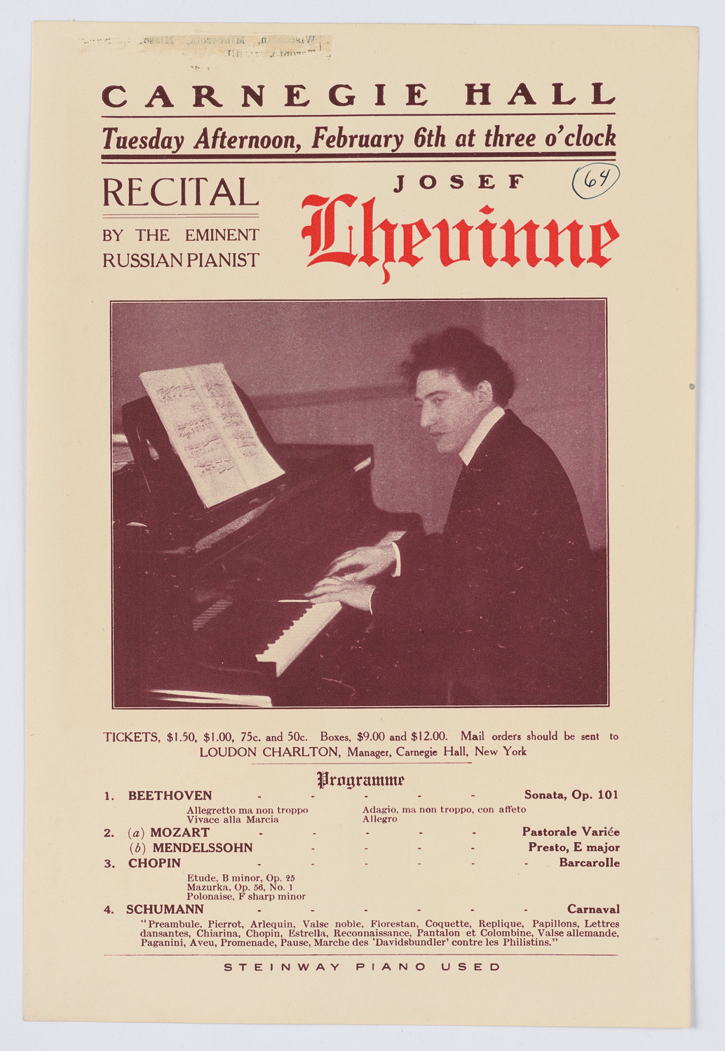Josef Lhévinne, February 6, 1912