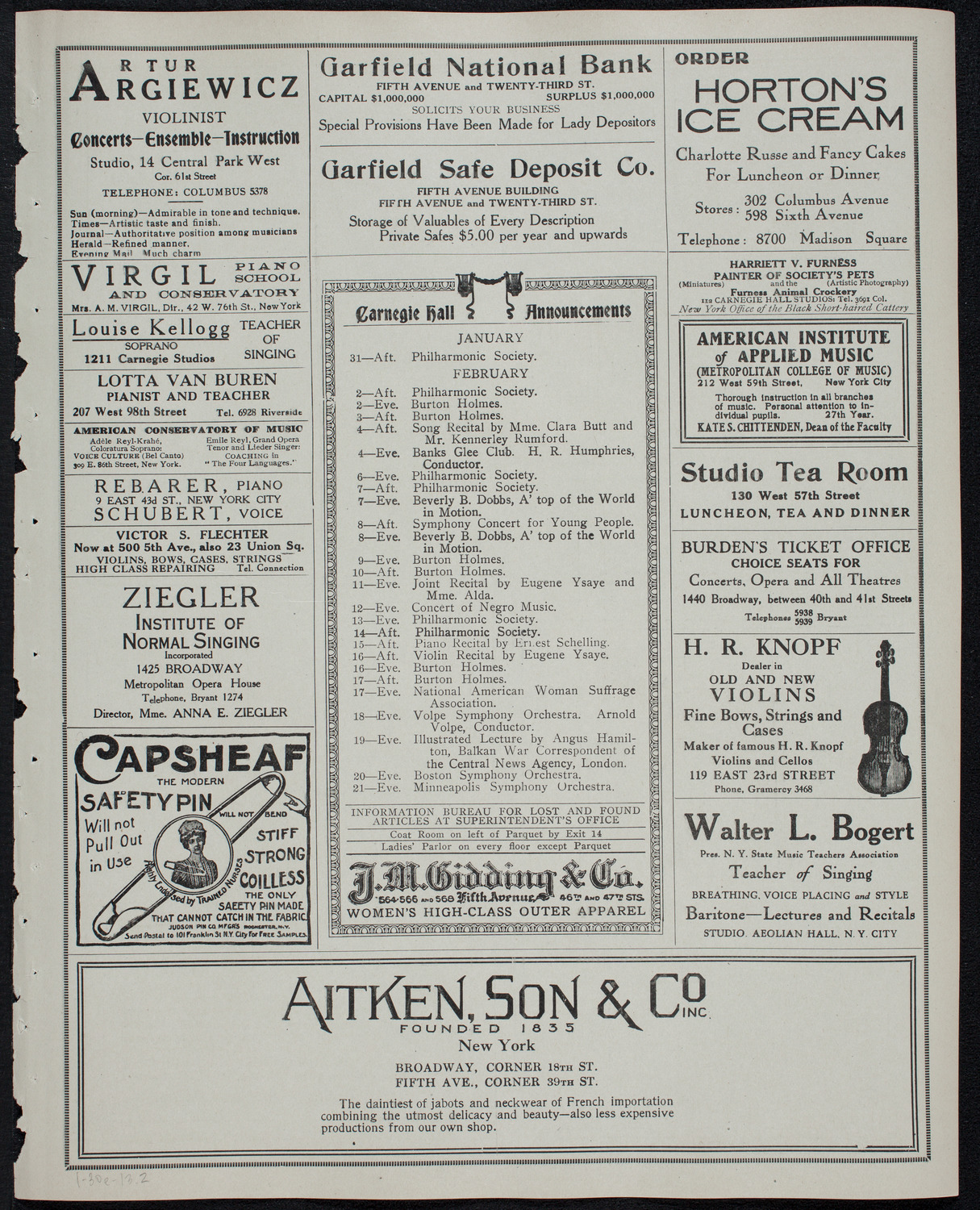 New York Philharmonic, January 30, 1913, program page 3