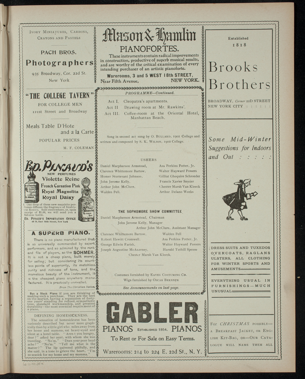 The Sophomore Class (1902) of Columbia University, December 11, 1899, program page 5