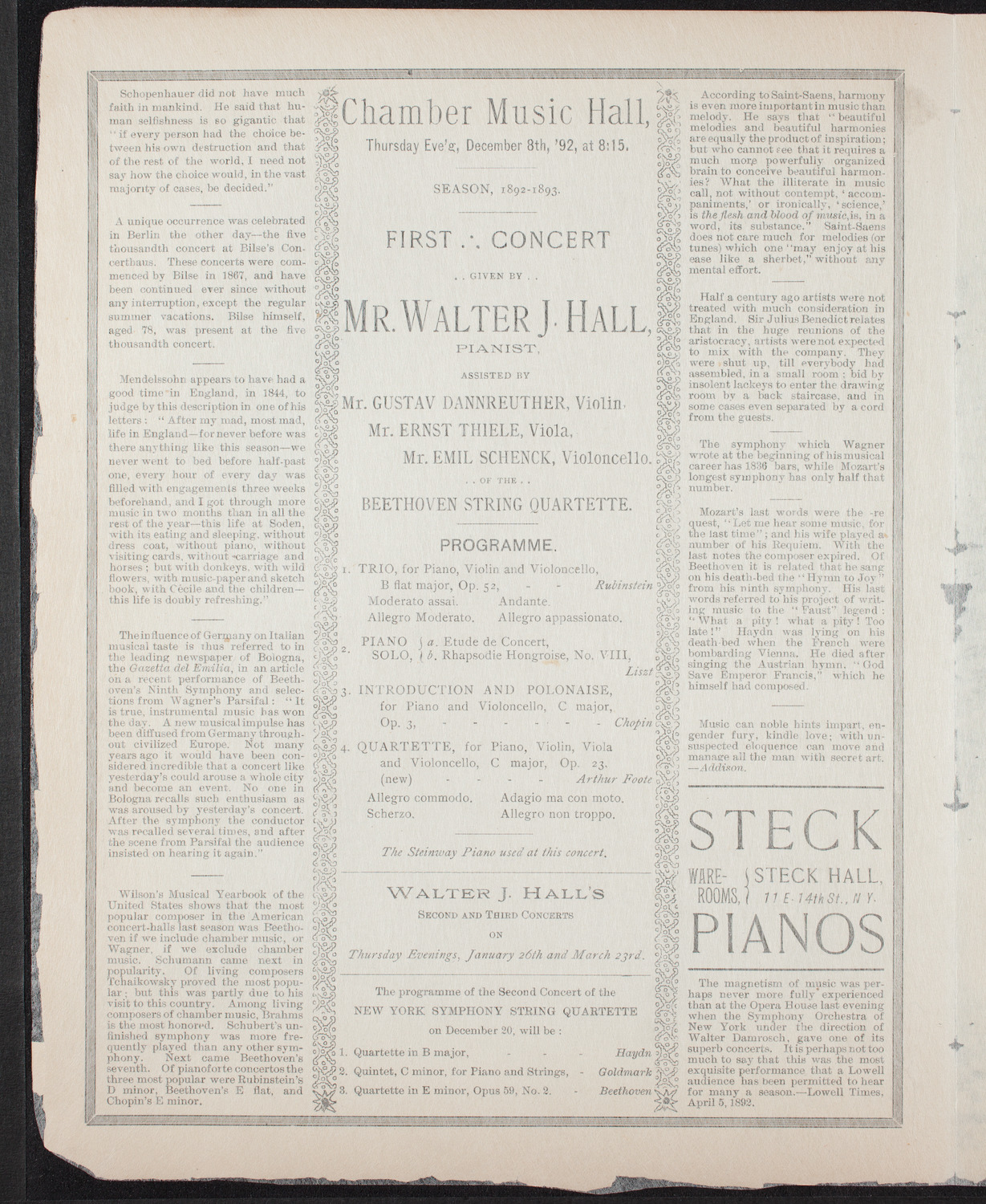 Walter J. Hall, Piano, December 8, 1892, program page 2