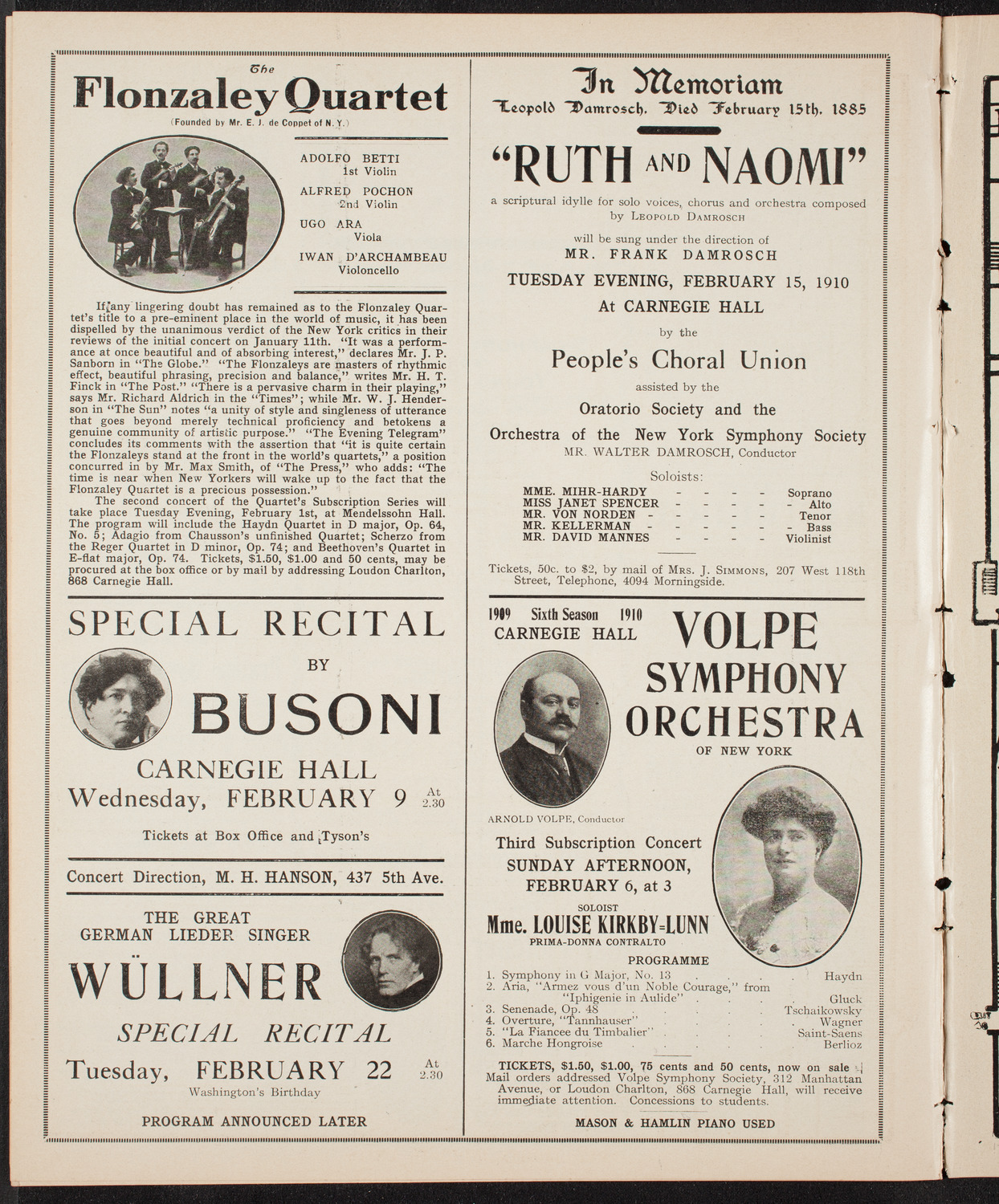 New York Philharmonic, January 30, 1910, program page 10