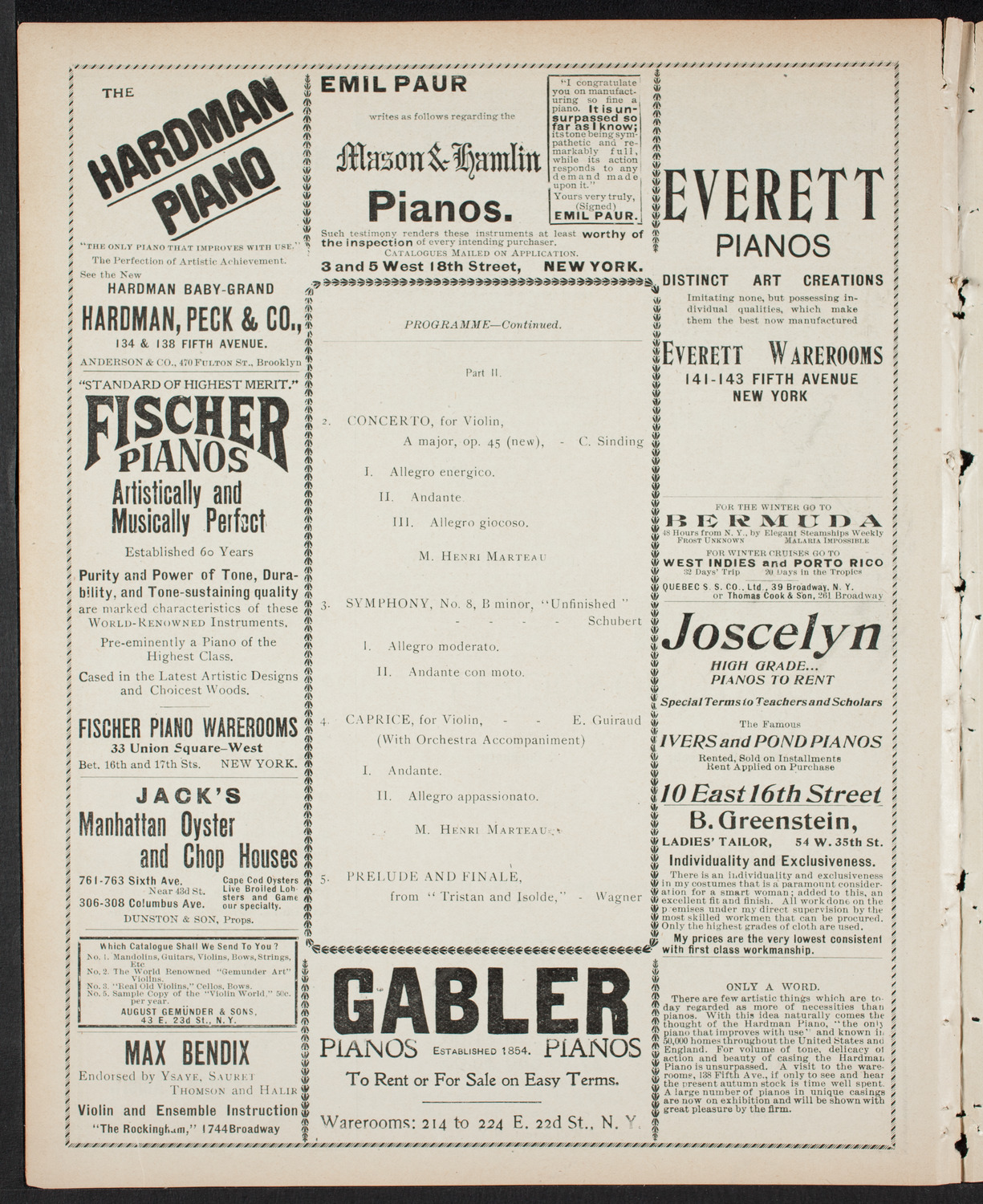 New York Philharmonic, March 9, 1900, program page 6