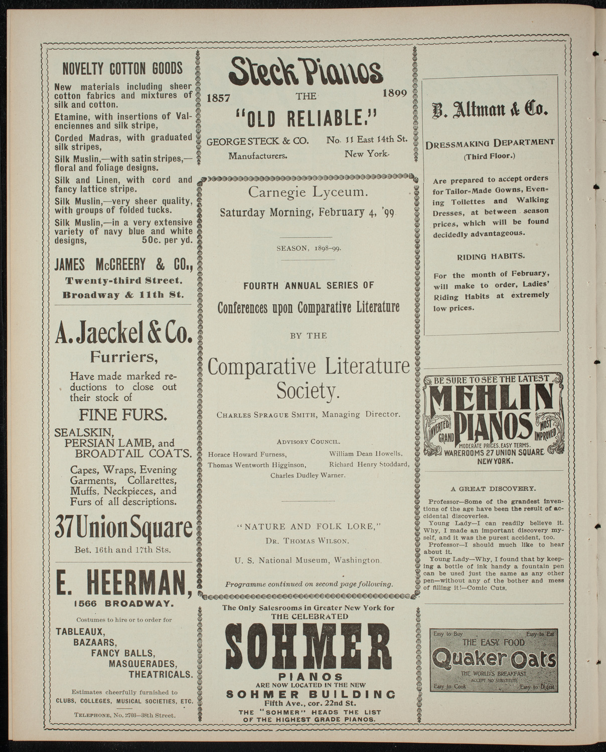 Comparative Literature Society Saturday Morning Conference, February 4, 1899, program page 4