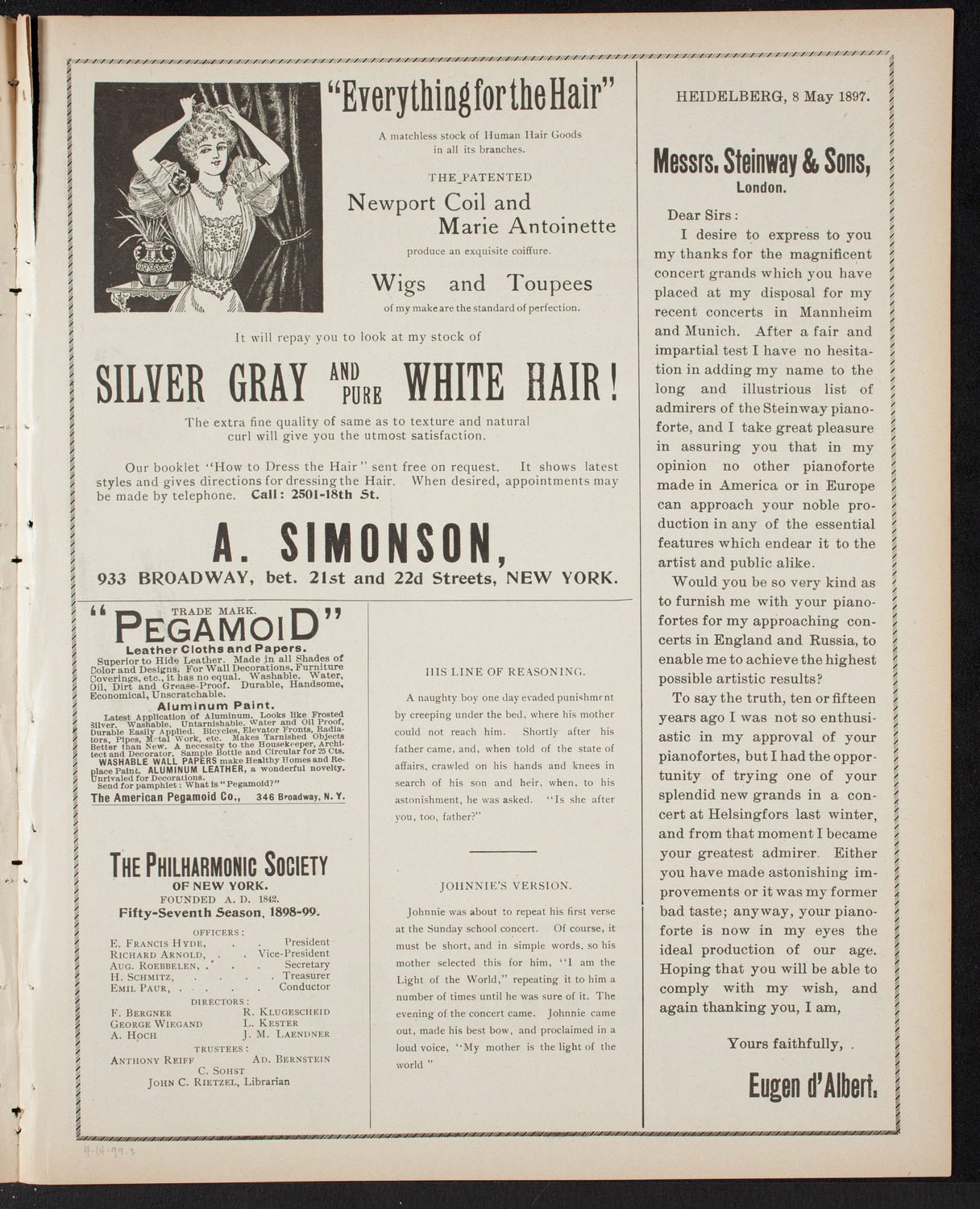 Amicitia Orchestral Concert, April 14, 1899, program page 5