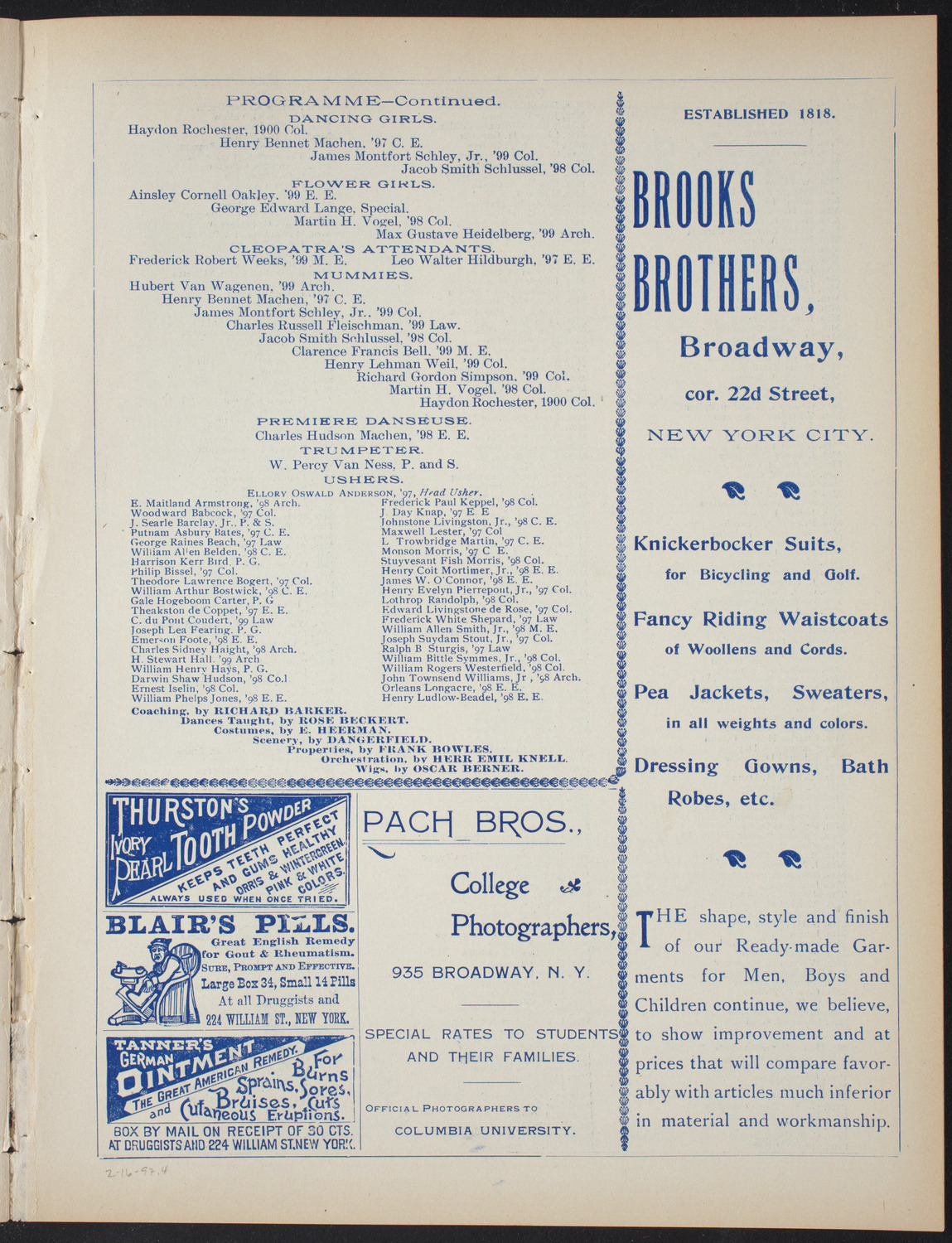 Columbia College Musical Society, February 16, 1897, program page 7